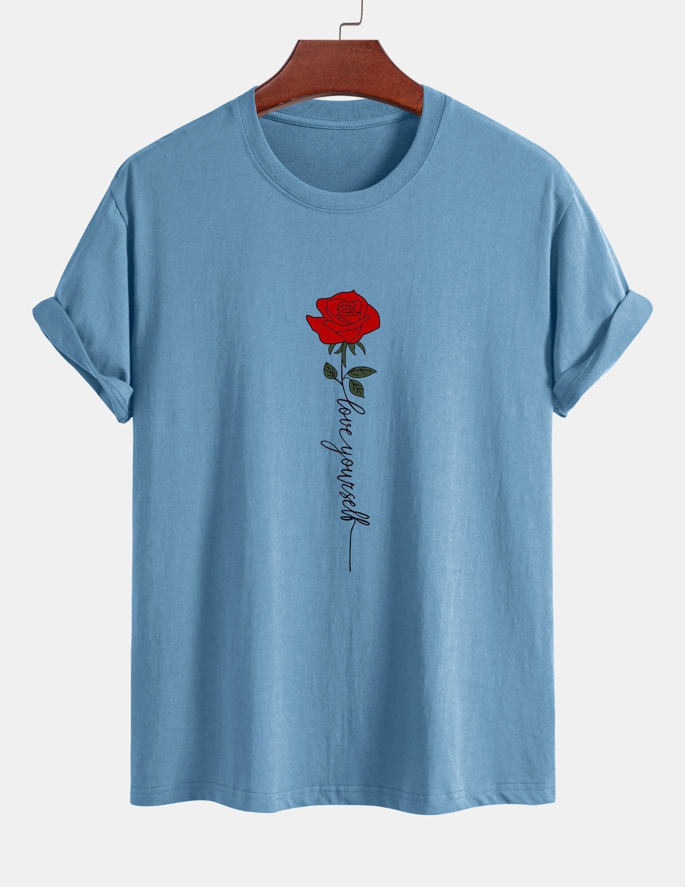 Baumwoll-T-Shirt mit Rosen-Slogan-Print in normaler Passform