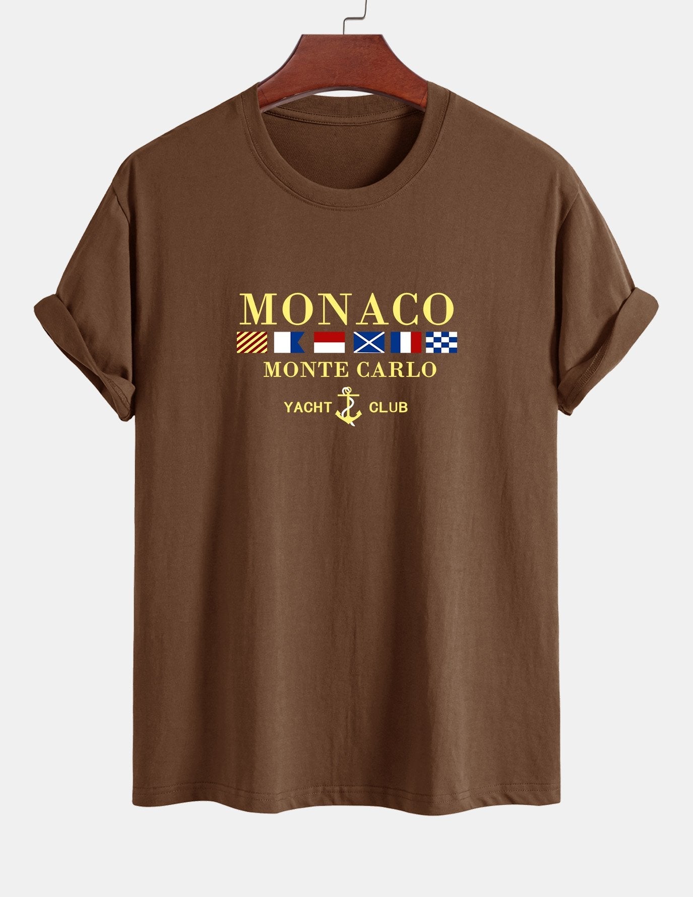 Baumwoll-T-Shirt mit „Monaco“-Slogan-Print in normaler Passform