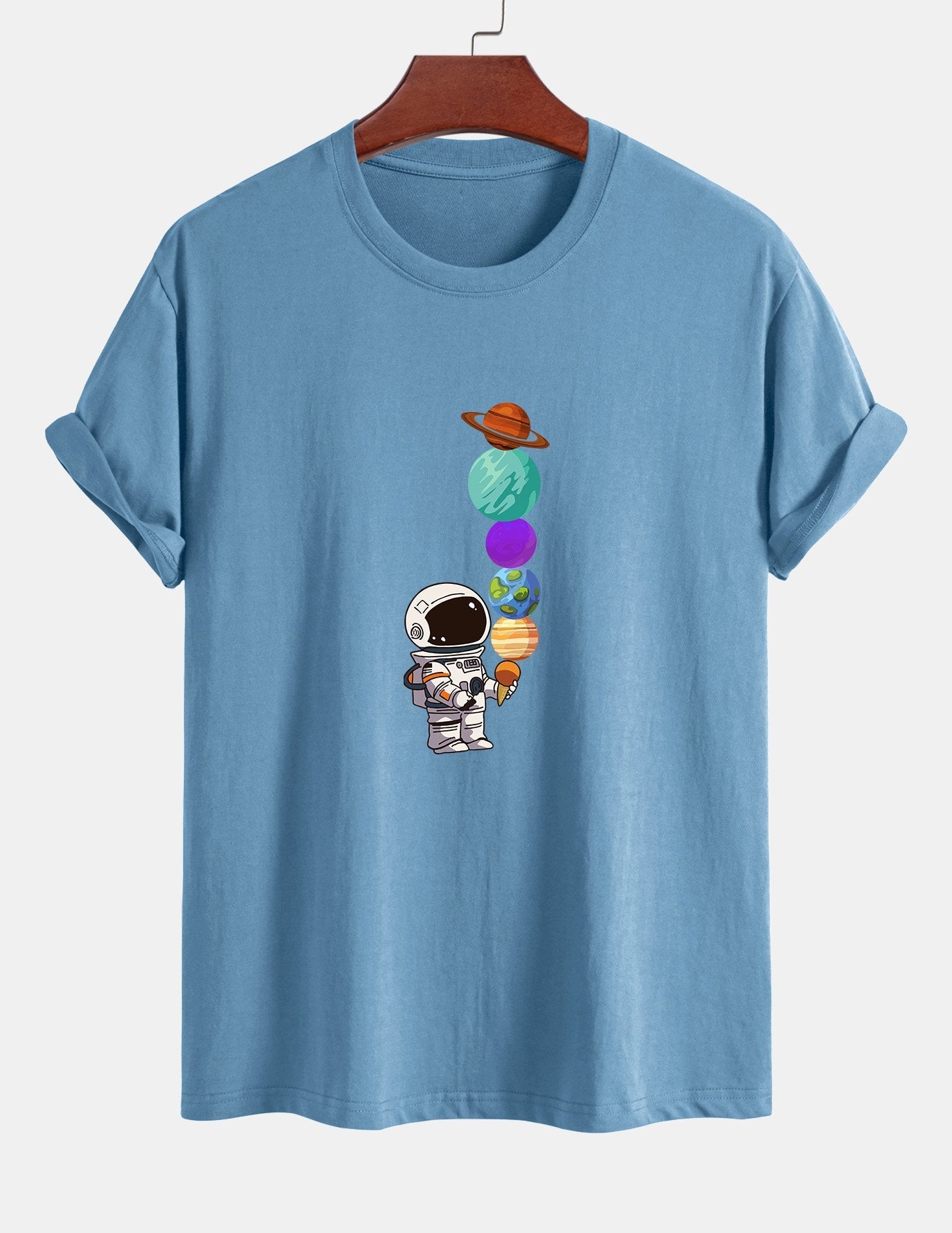 Baumwoll-T-Shirt mit Planet-Astronaut-Print in normaler Passform