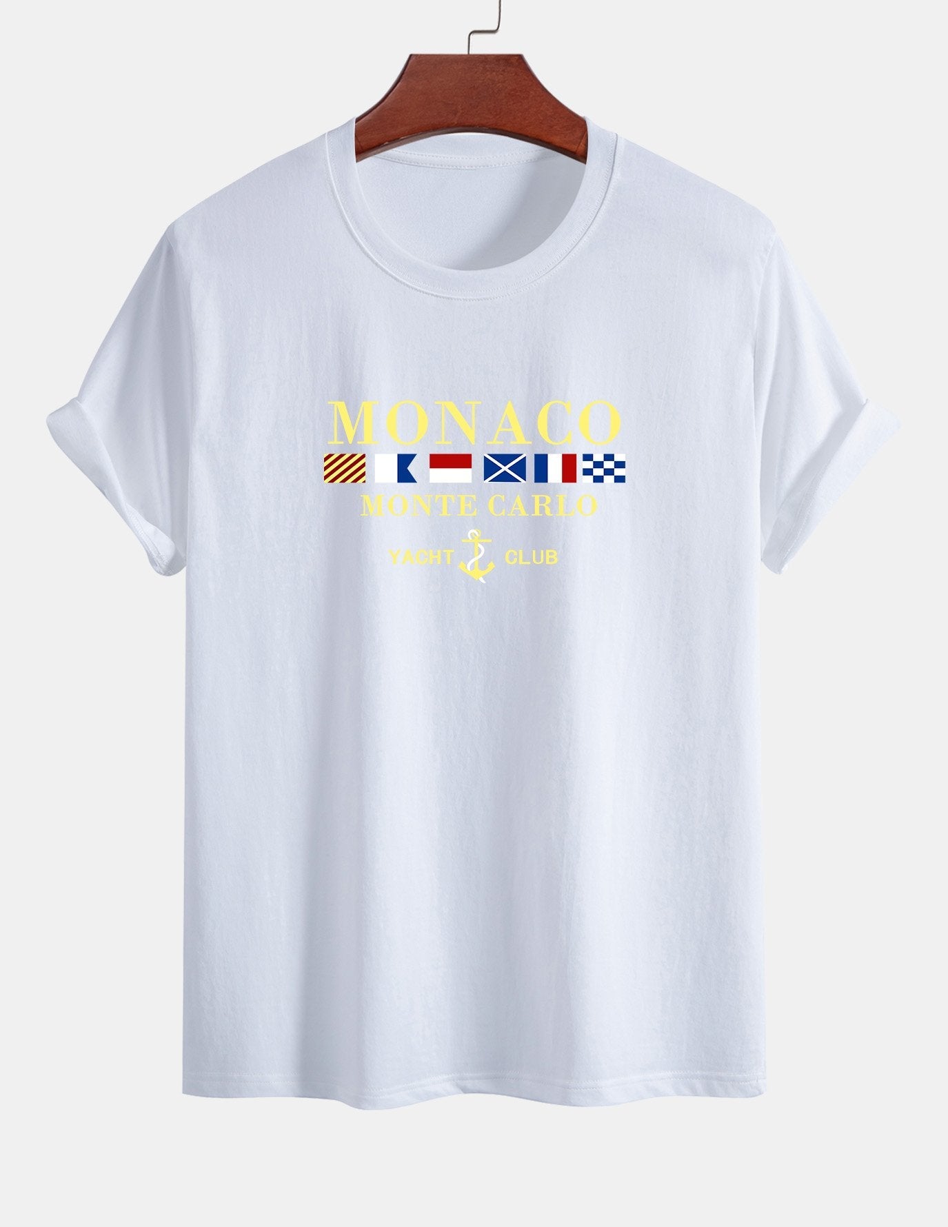 Baumwoll-T-Shirt mit „Monaco“-Slogan-Print in normaler Passform