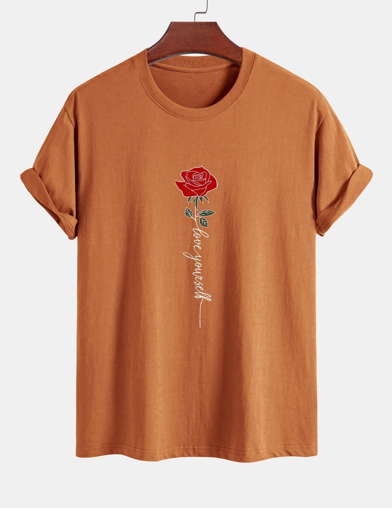 Baumwoll-T-Shirt mit Rosen-Slogan-Print in normaler Passform