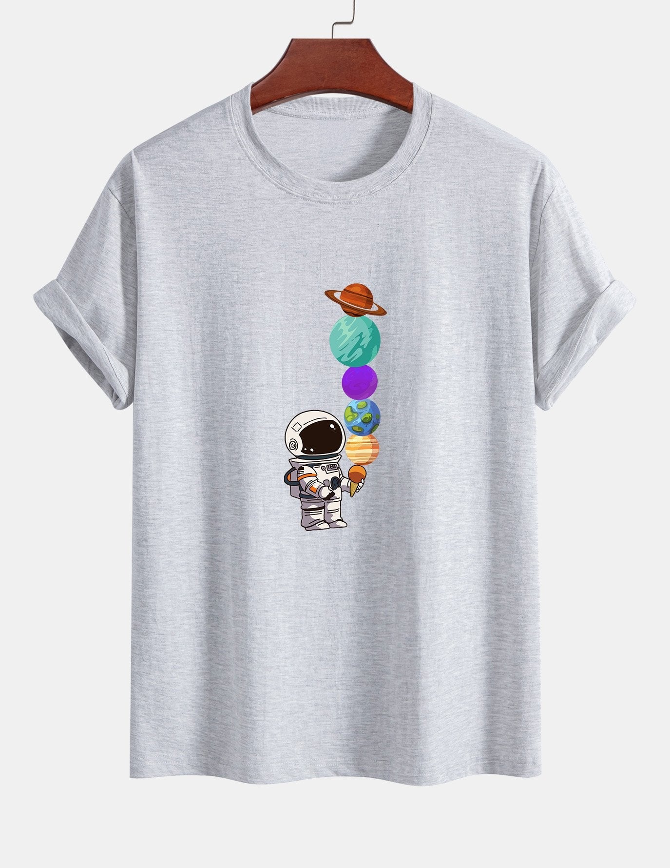 Baumwoll-T-Shirt mit Planet-Astronaut-Print in normaler Passform