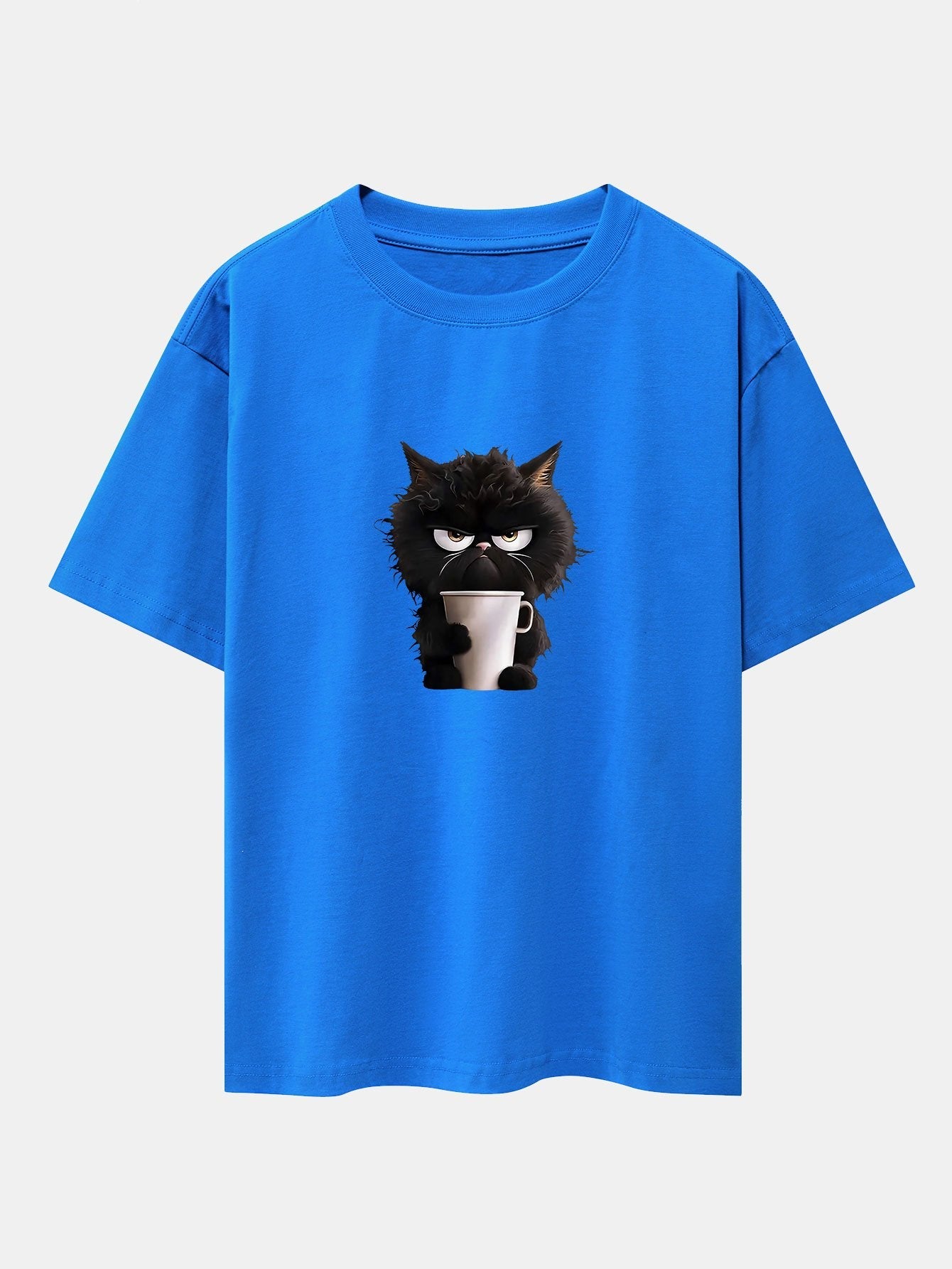 Schwarzes Oversize-T-Shirt mit überschnittener Schulter und Kaffeetrinken-Aufdruck