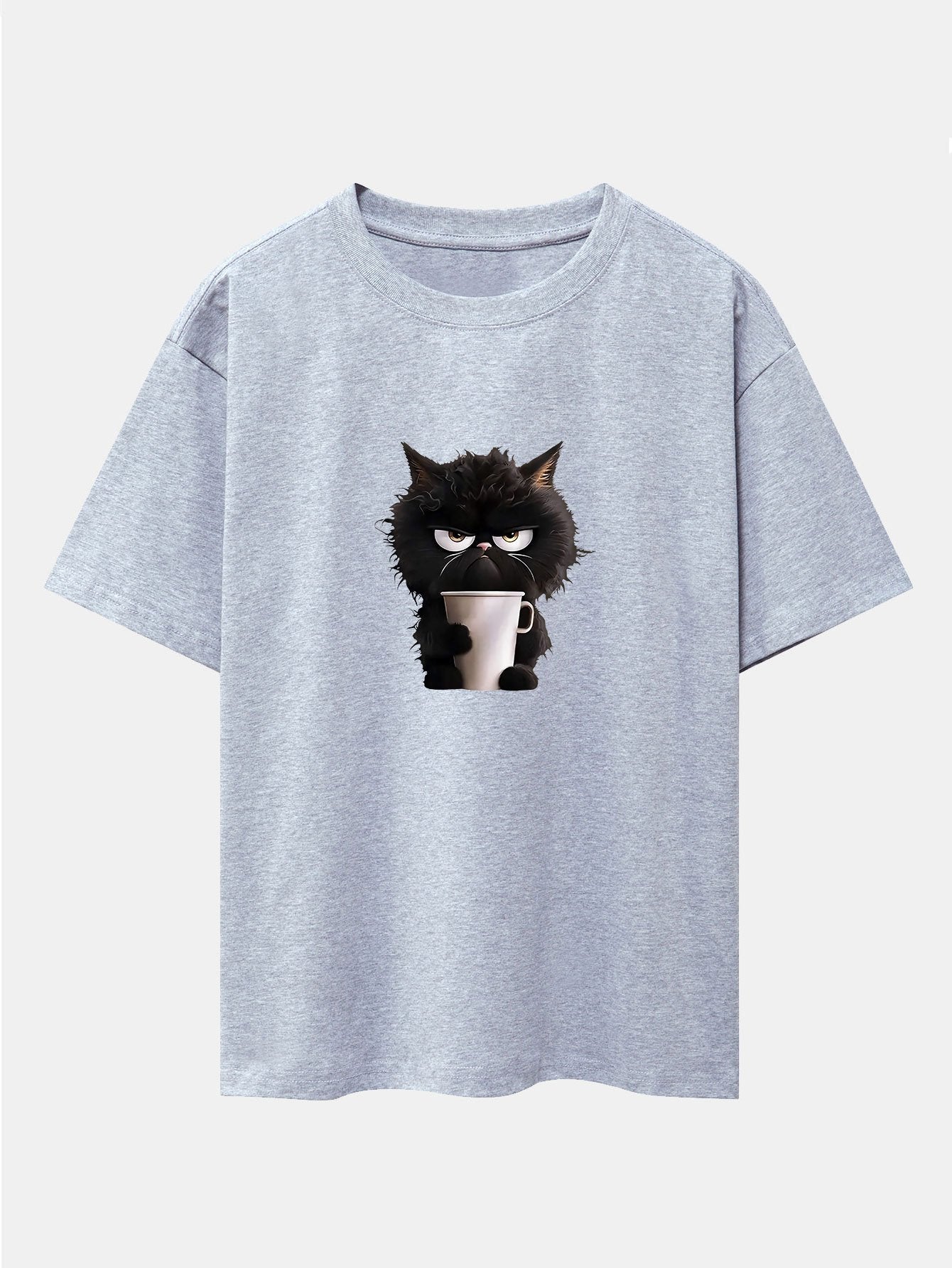 Schwarzes Oversize-T-Shirt mit überschnittener Schulter und Kaffeetrinken-Aufdruck