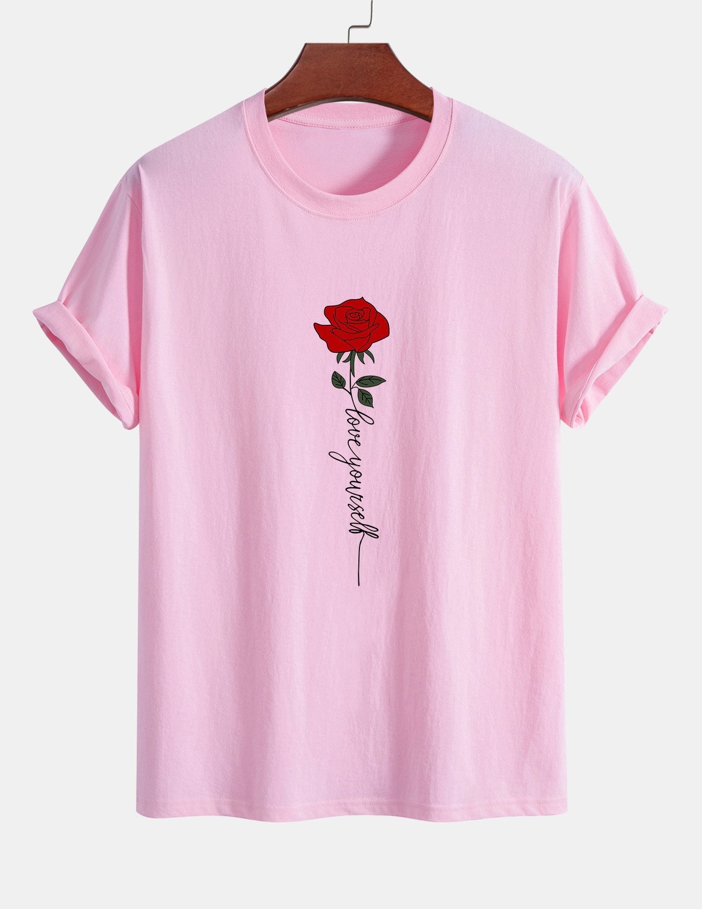 Baumwoll-T-Shirt mit Rosen-Slogan-Print in normaler Passform
