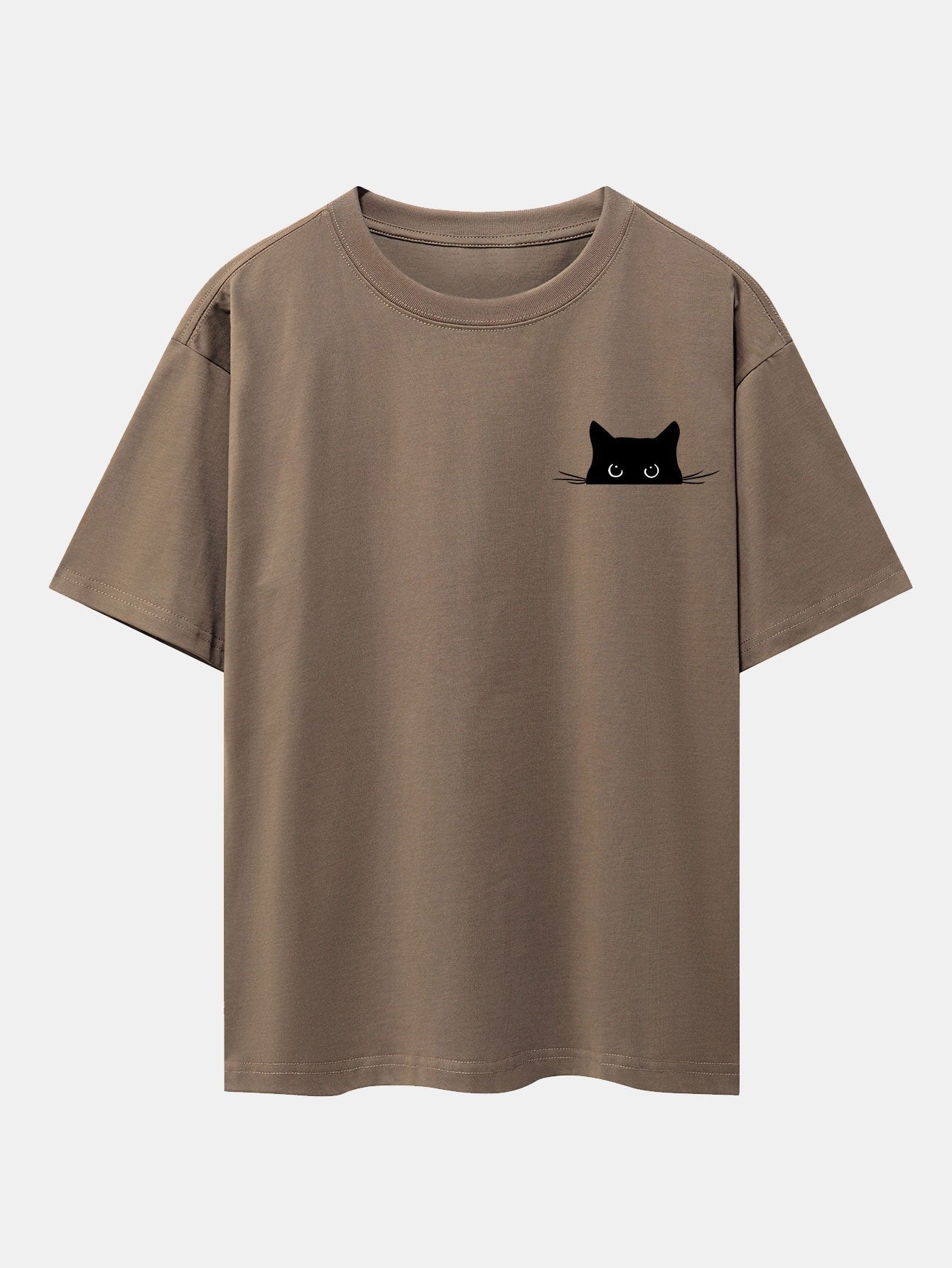 Schwarzes Oversize-T-Shirt mit überschnittener Schulter und Katzen-Print