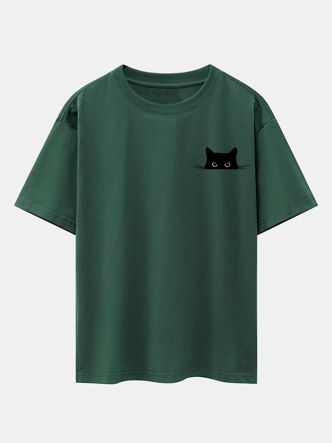 Schwarzes Oversize-T-Shirt mit überschnittener Schulter und Katzen-Print