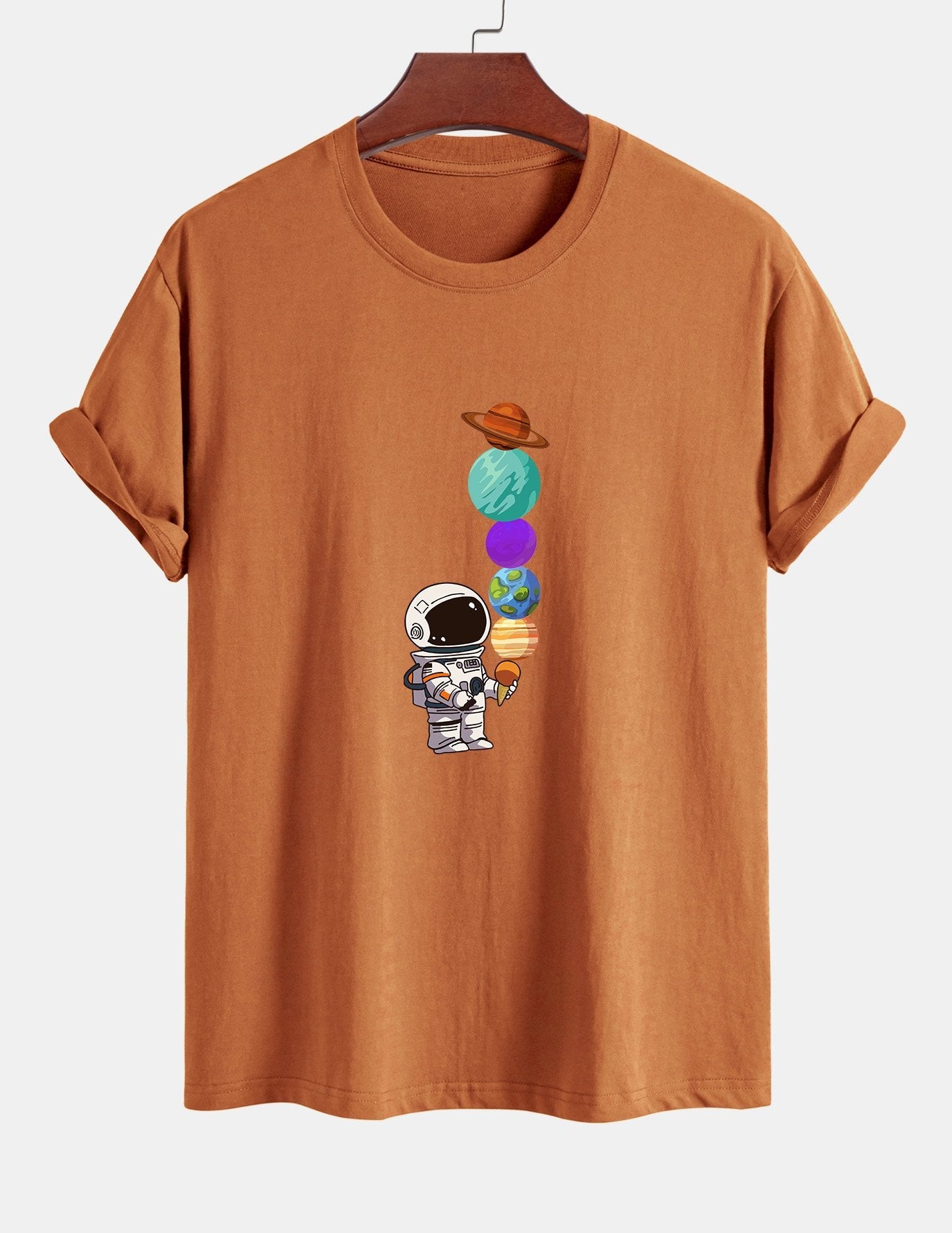 Baumwoll-T-Shirt mit Planet-Astronaut-Print in normaler Passform