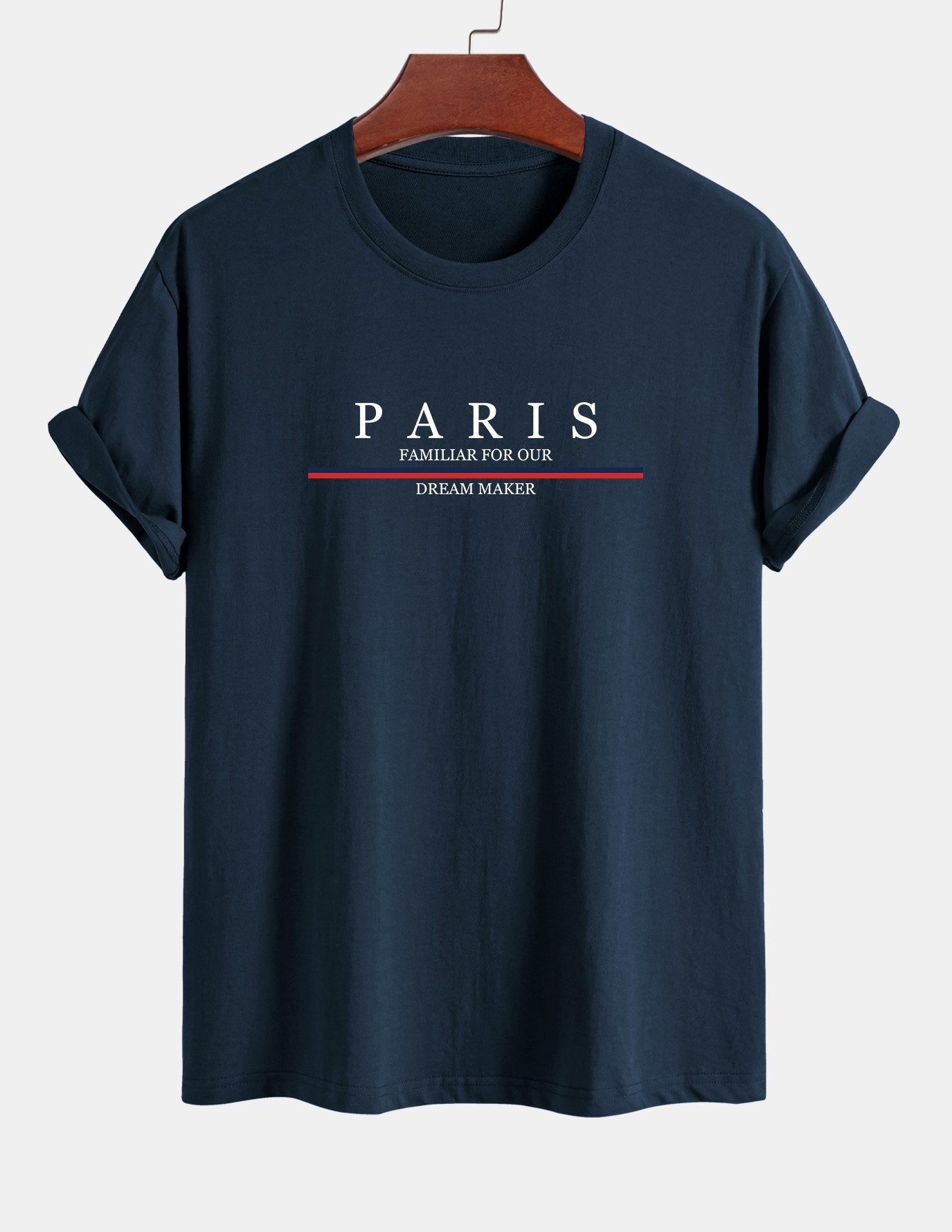 Regular Fit Baumwoll-T-Shirt mit Streifen und Paris-Slogan-Print