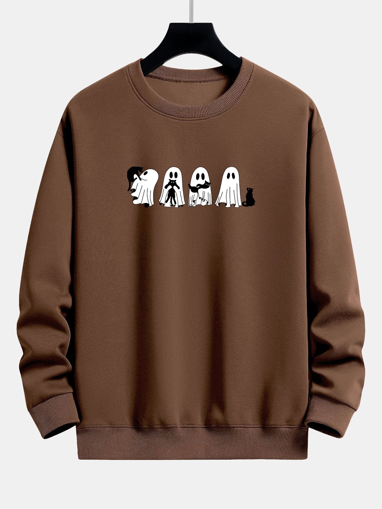 Schwarzes Relaxed Fit Sweatshirt mit Katzengeist-Print