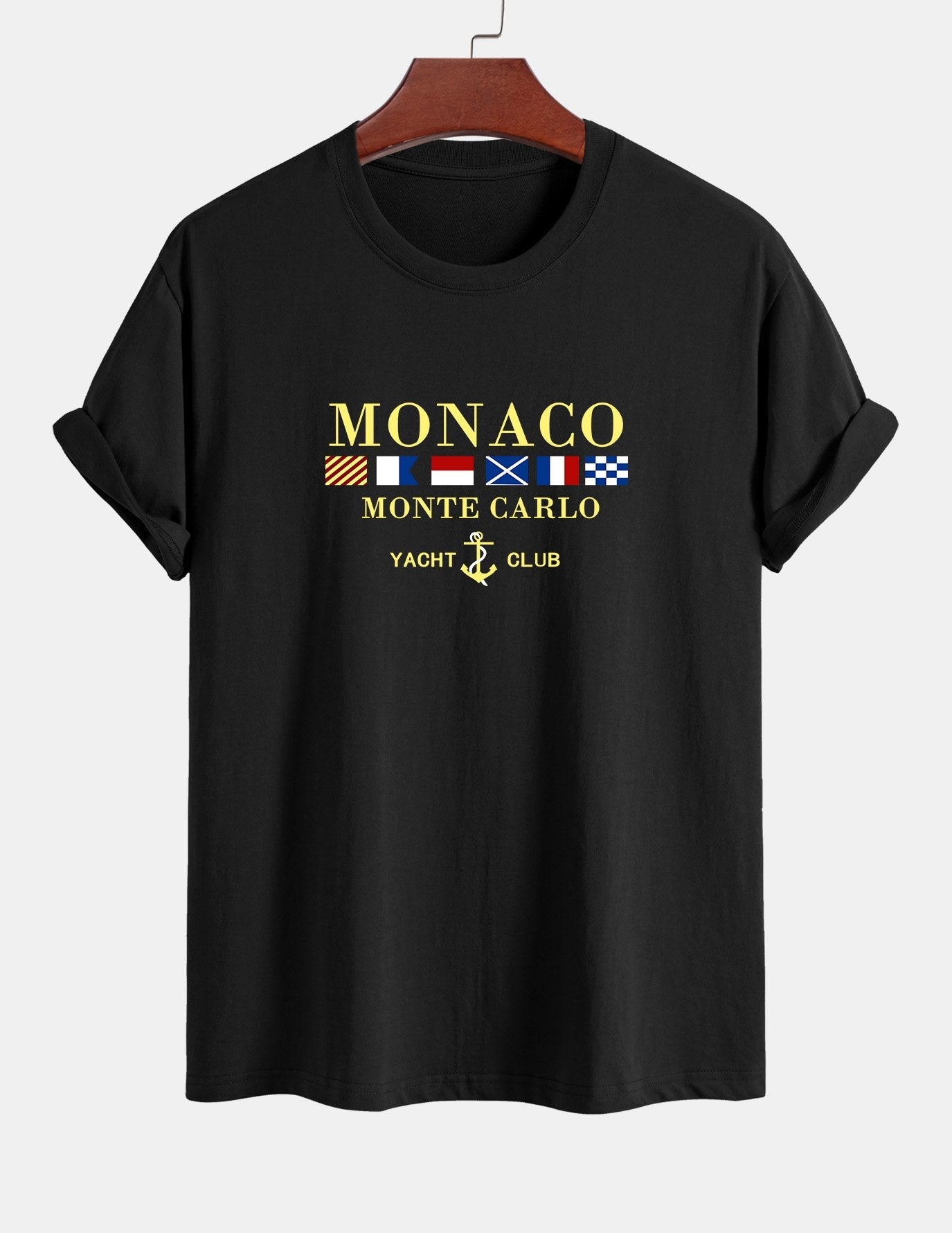 Baumwoll-T-Shirt mit „Monaco“-Slogan-Print in normaler Passform