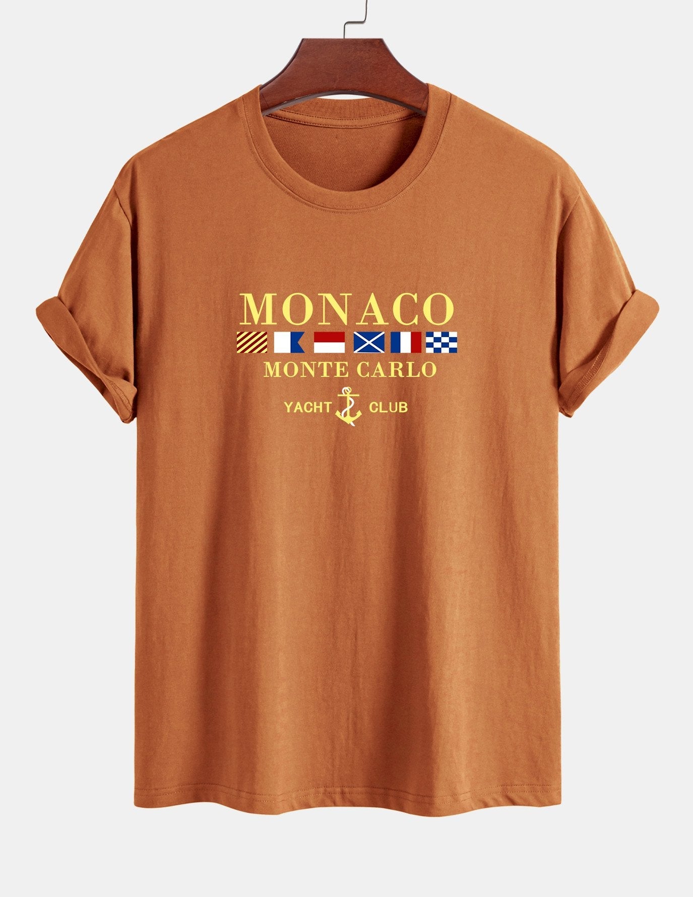Baumwoll-T-Shirt mit „Monaco“-Slogan-Print in normaler Passform