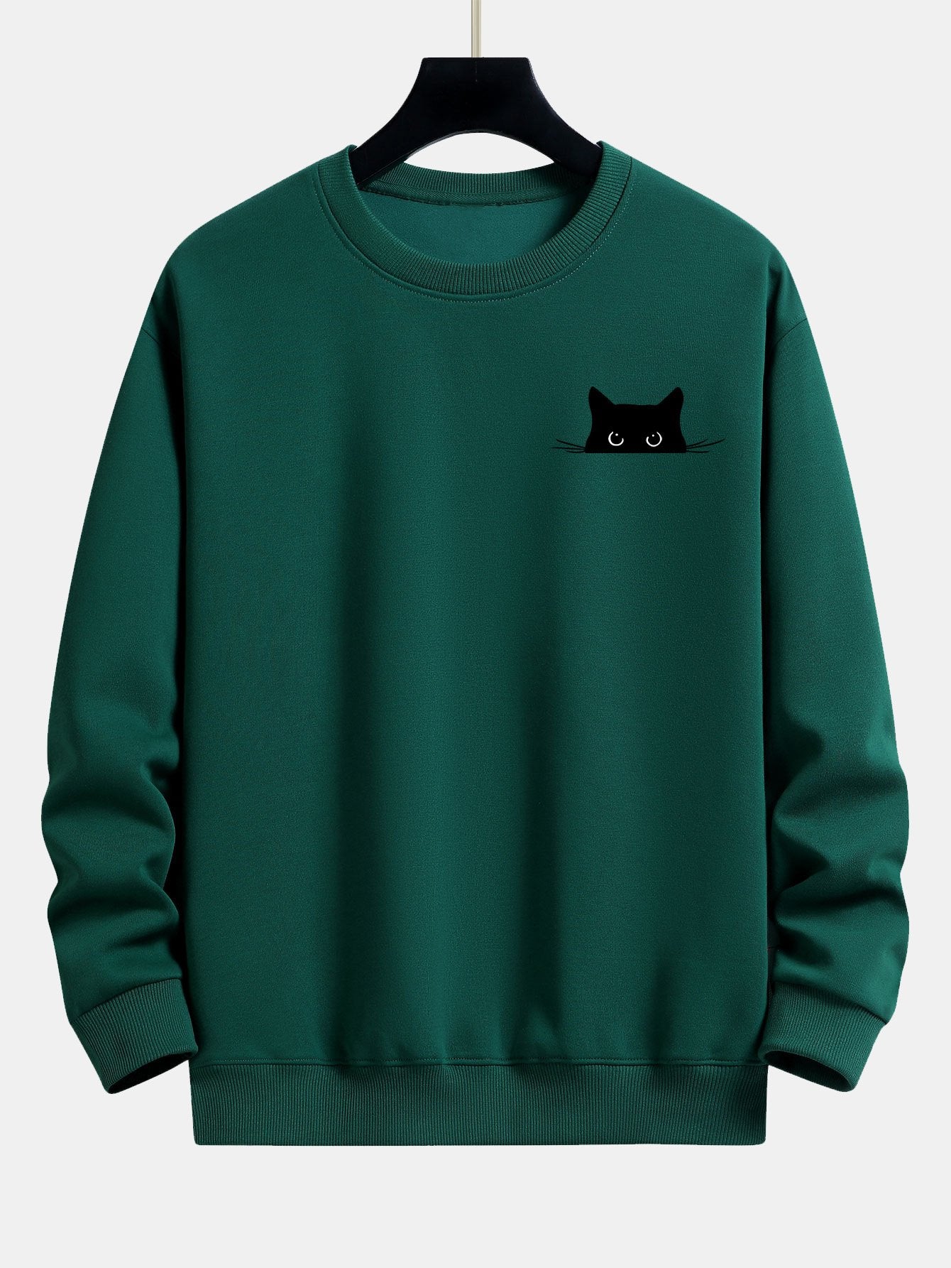 Schwarzes Relaxed Fit Sweatshirt mit Katzen-Print