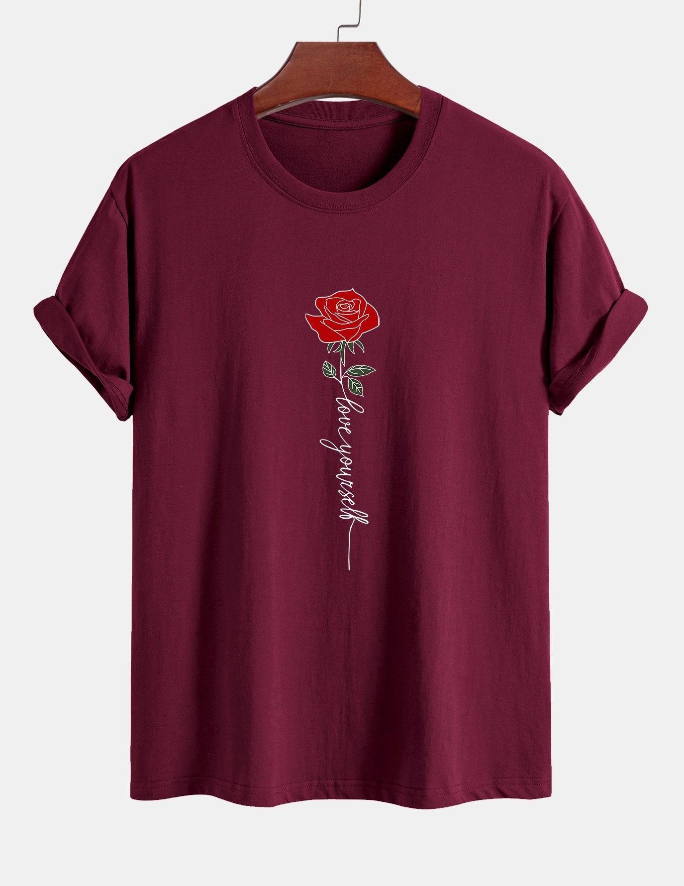 Baumwoll-T-Shirt mit Rosen-Slogan-Print in normaler Passform