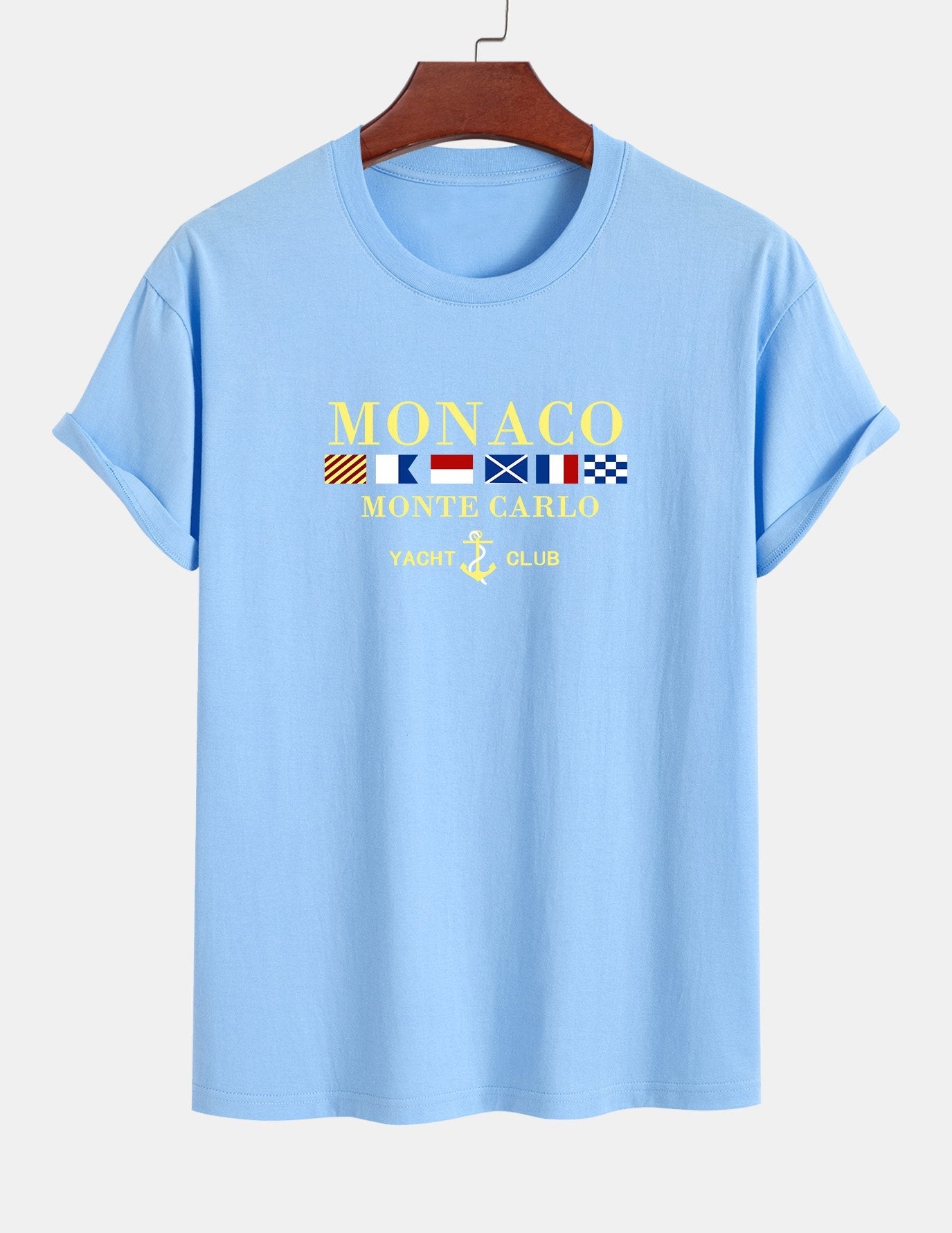Baumwoll-T-Shirt mit „Monaco“-Slogan-Print in normaler Passform