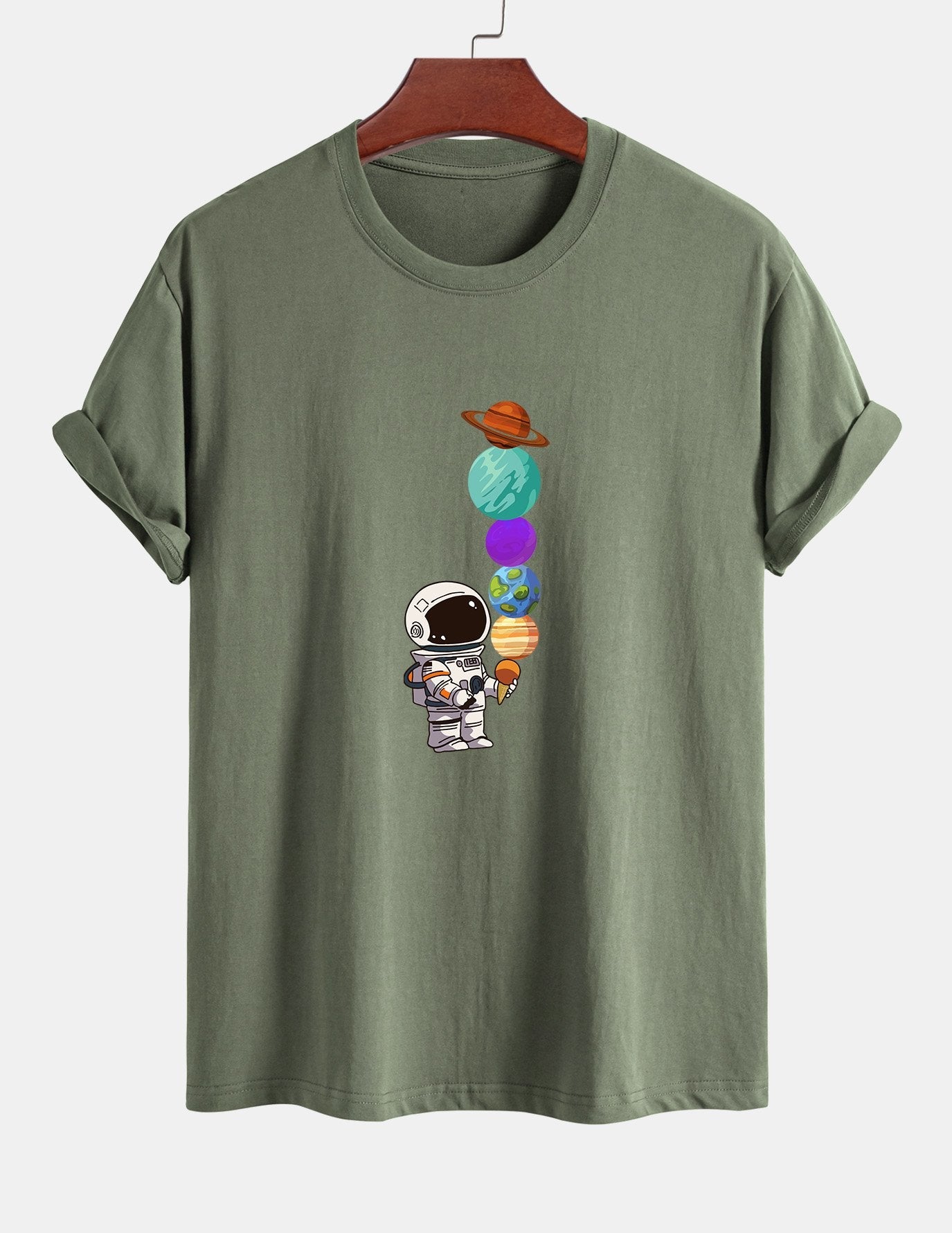 Baumwoll-T-Shirt mit Planet-Astronaut-Print in normaler Passform