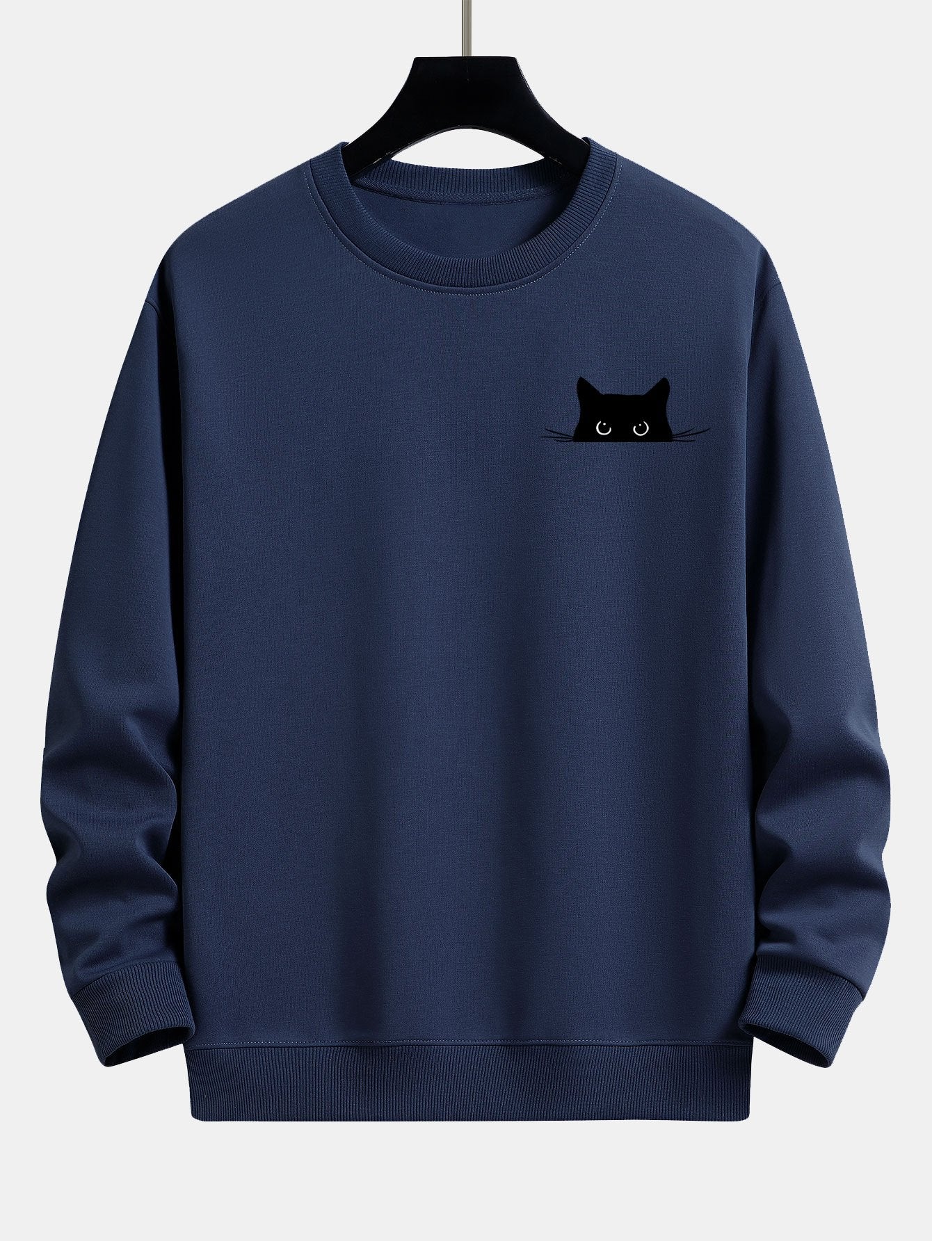 Schwarzes Relaxed Fit Sweatshirt mit Katzen-Print