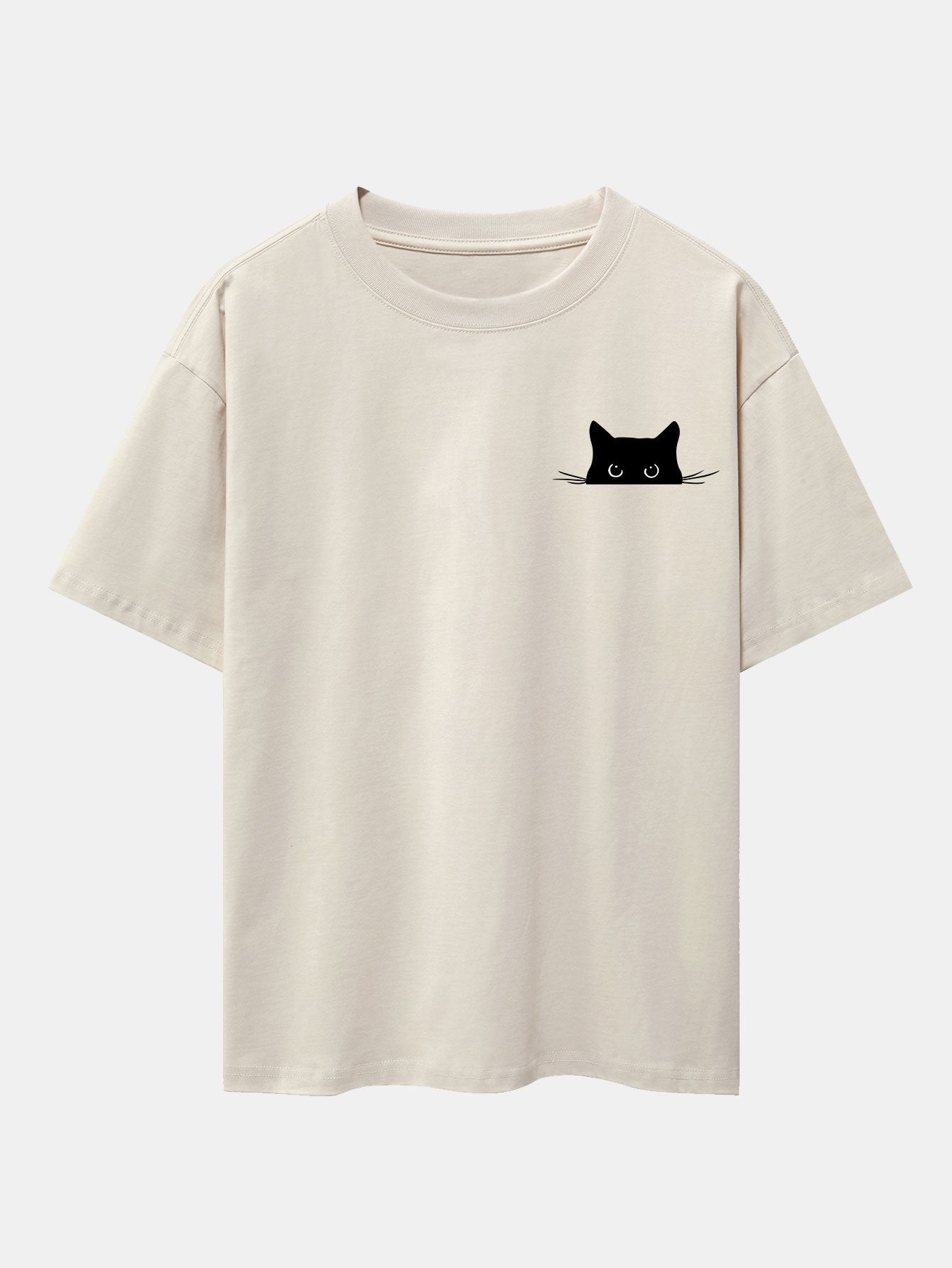 Schwarzes Oversize-T-Shirt mit überschnittener Schulter und Katzen-Print