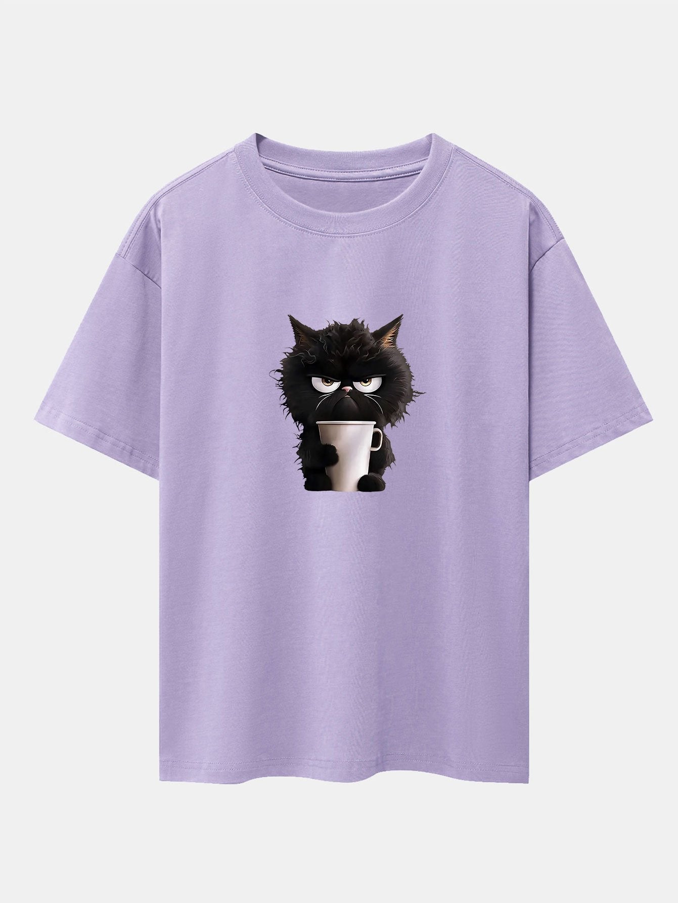Schwarzes Oversize-T-Shirt mit überschnittener Schulter und Kaffeetrinken-Aufdruck