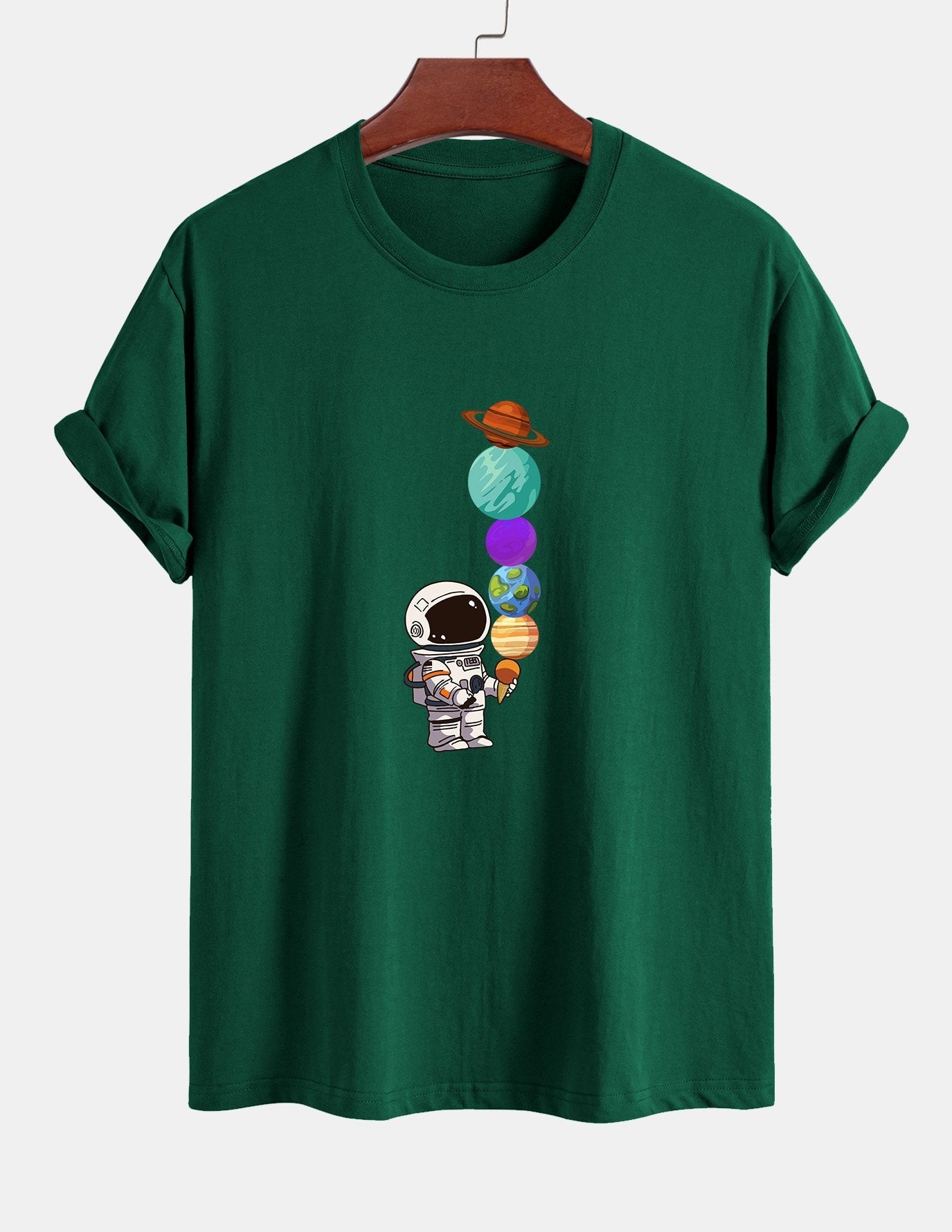 Baumwoll-T-Shirt mit Planet-Astronaut-Print in normaler Passform