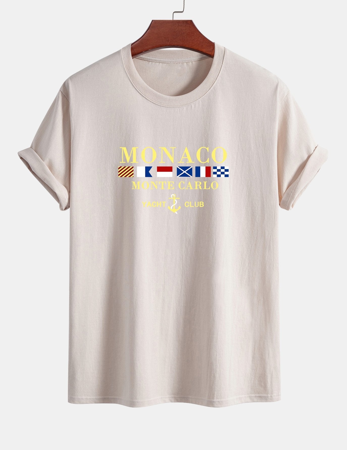 Baumwoll-T-Shirt mit „Monaco“-Slogan-Print in normaler Passform