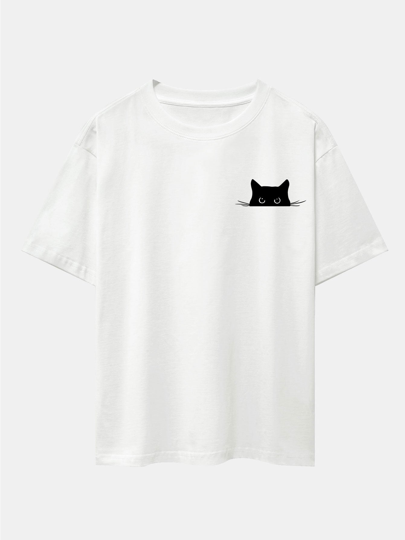 Schwarzes Oversize-T-Shirt mit überschnittener Schulter und Katzen-Print