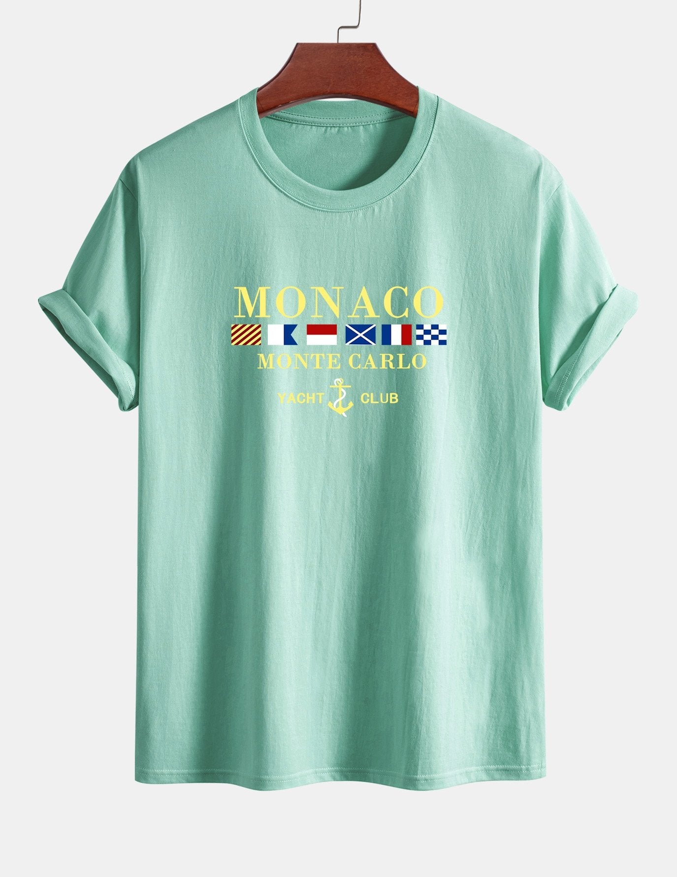 Baumwoll-T-Shirt mit „Monaco“-Slogan-Print in normaler Passform