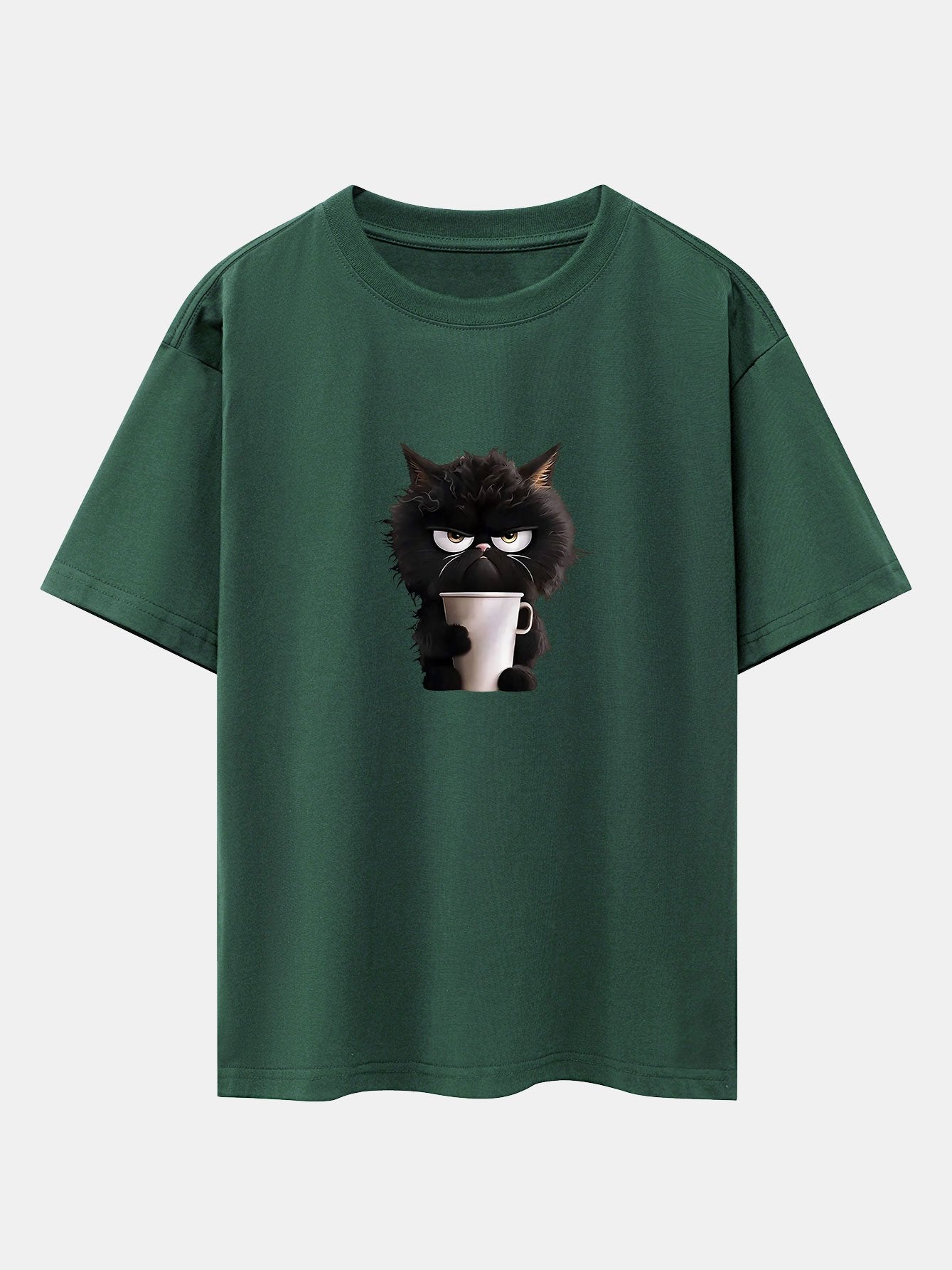 Schwarzes Oversize-T-Shirt mit überschnittener Schulter und Kaffeetrinken-Aufdruck