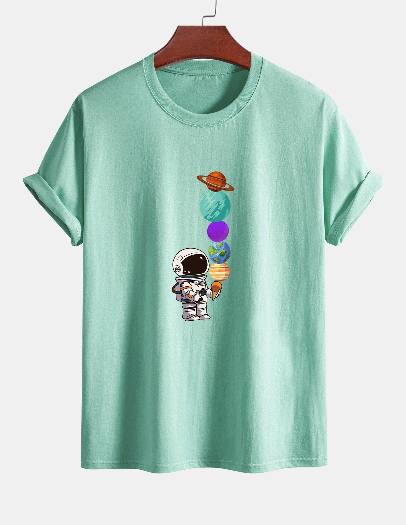 Baumwoll-T-Shirt mit Planet-Astronaut-Print in normaler Passform