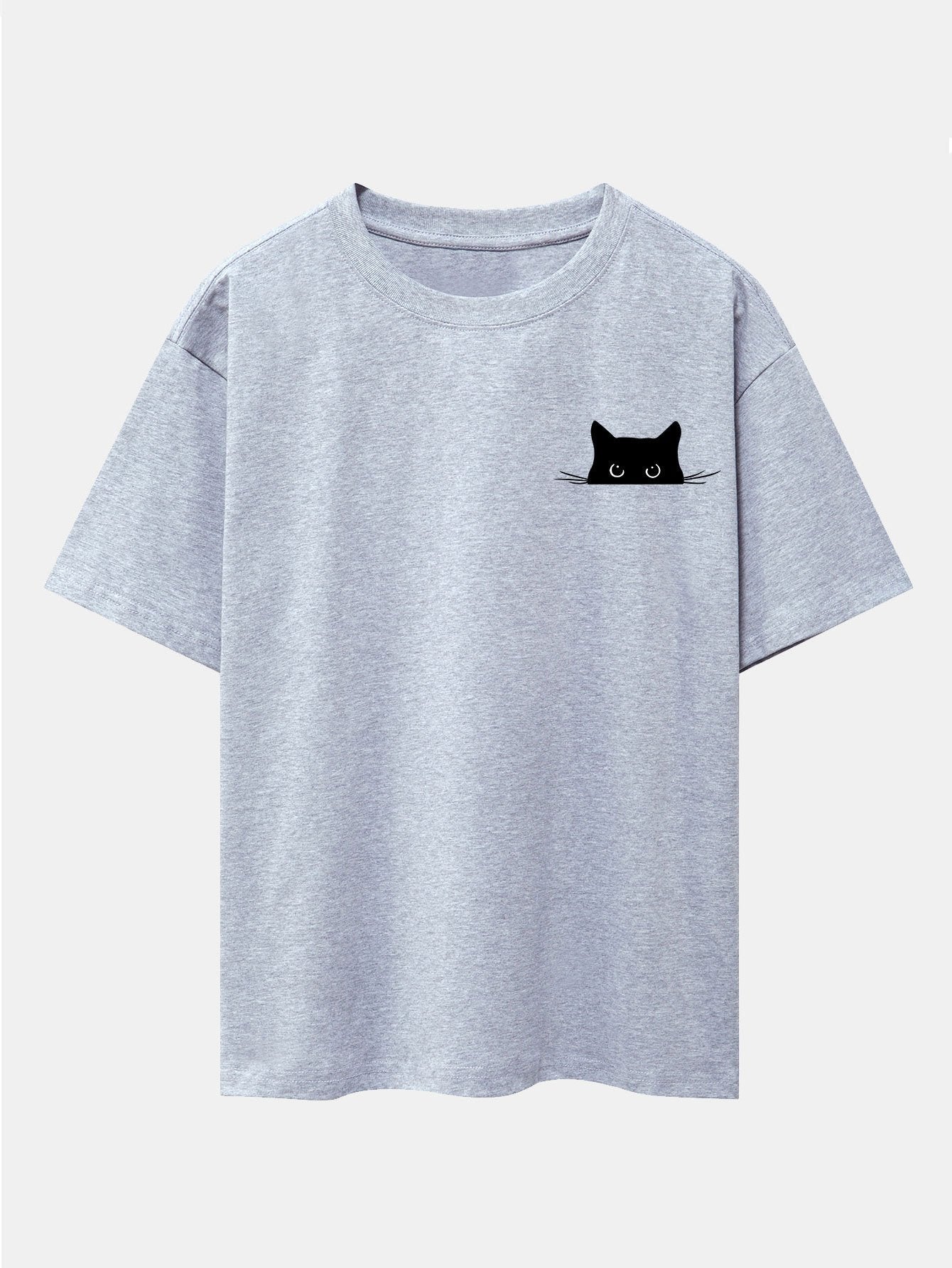 Schwarzes Oversize-T-Shirt mit überschnittener Schulter und Katzen-Print