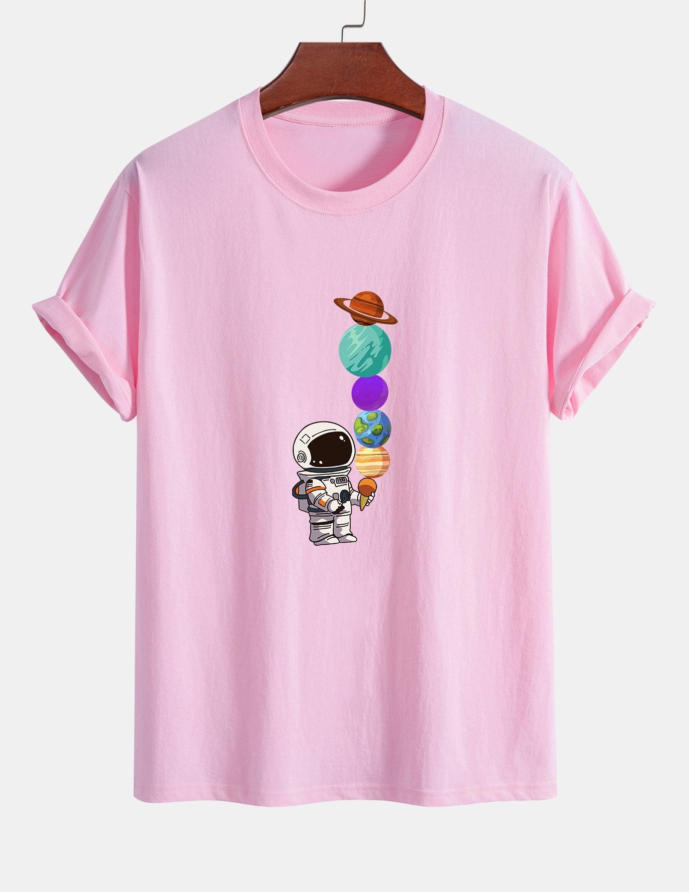 Baumwoll-T-Shirt mit Planet-Astronaut-Print in normaler Passform