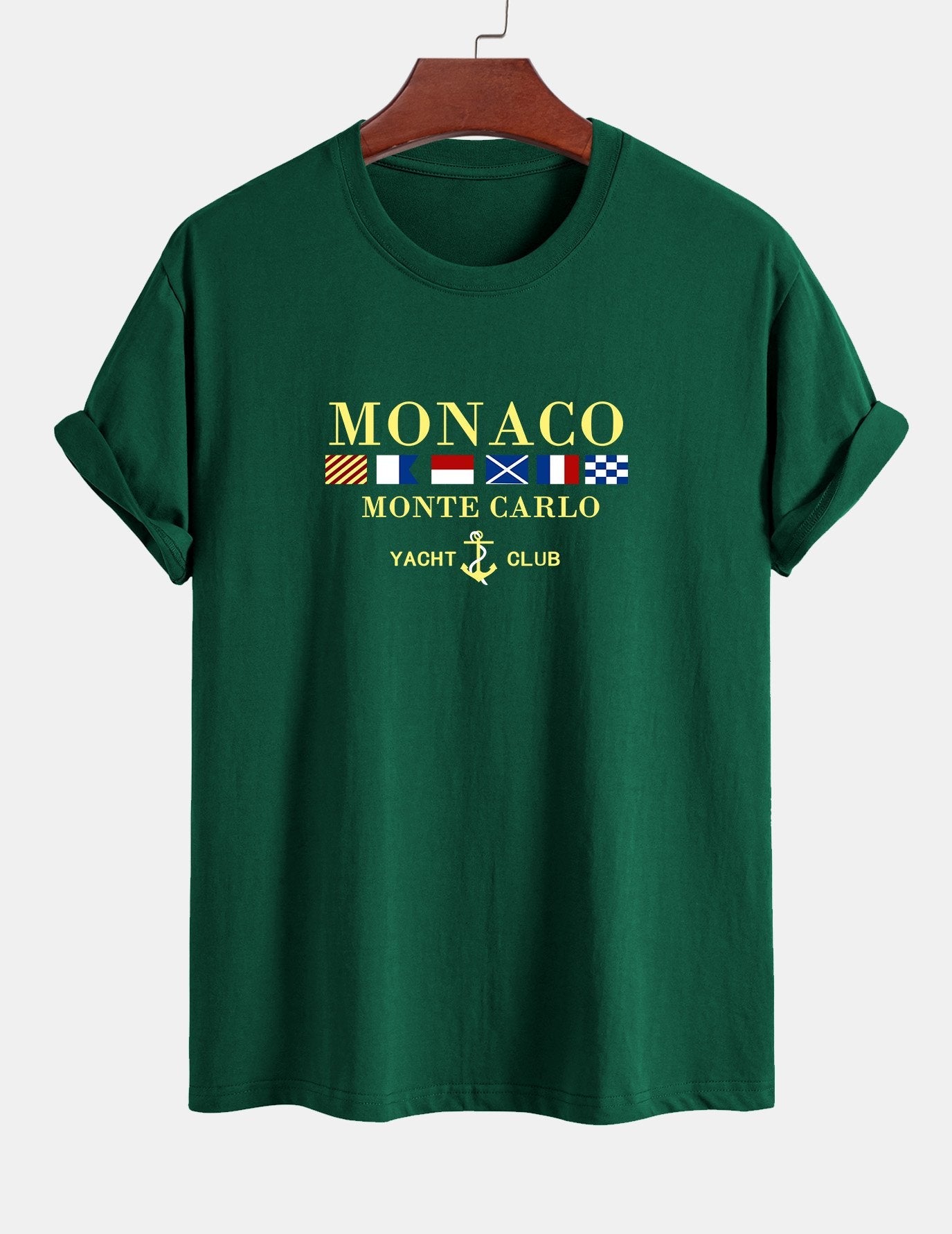 Baumwoll-T-Shirt mit „Monaco“-Slogan-Print in normaler Passform
