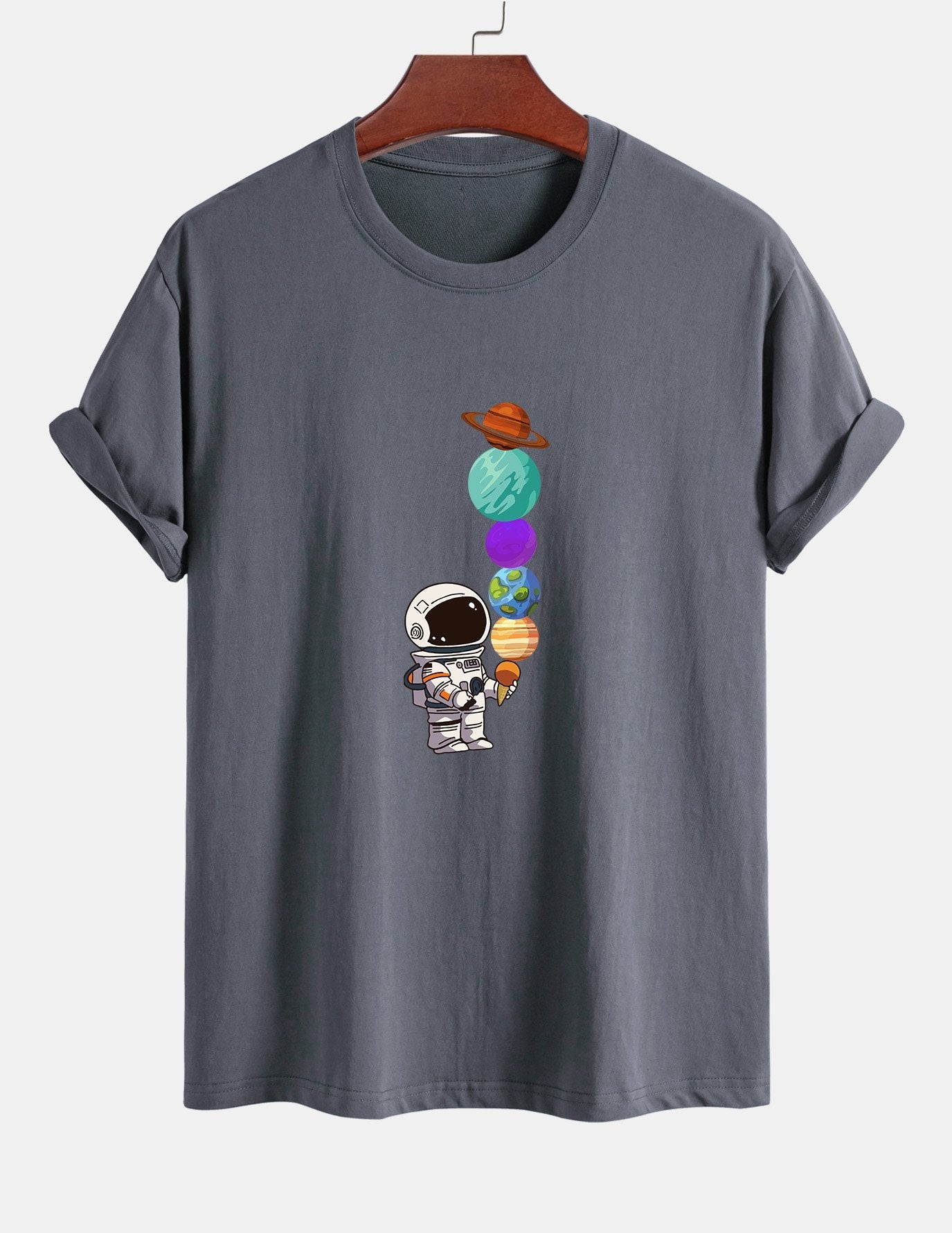 Baumwoll-T-Shirt mit Planet-Astronaut-Print in normaler Passform