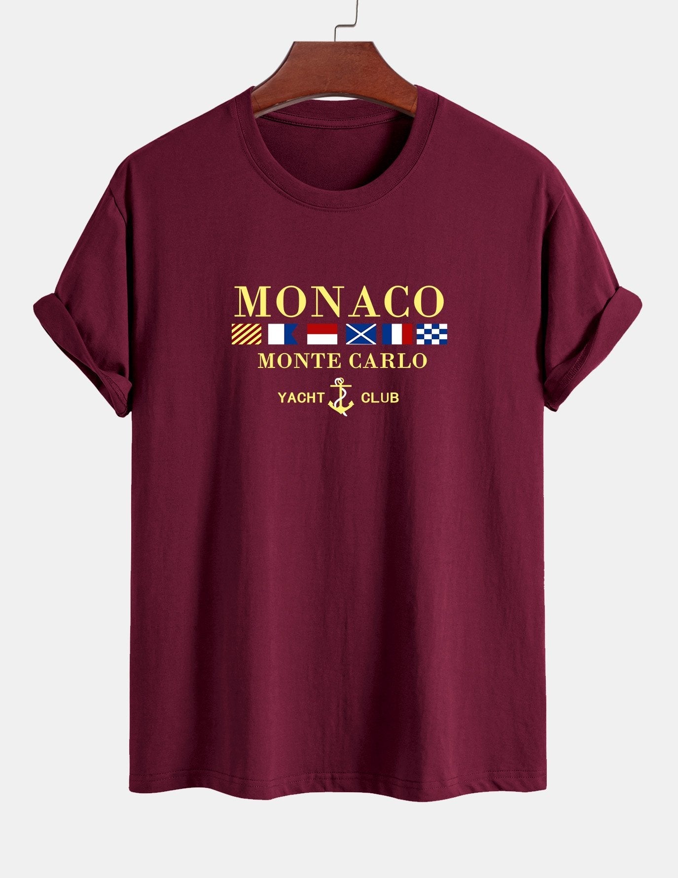 Baumwoll-T-Shirt mit „Monaco“-Slogan-Print in normaler Passform