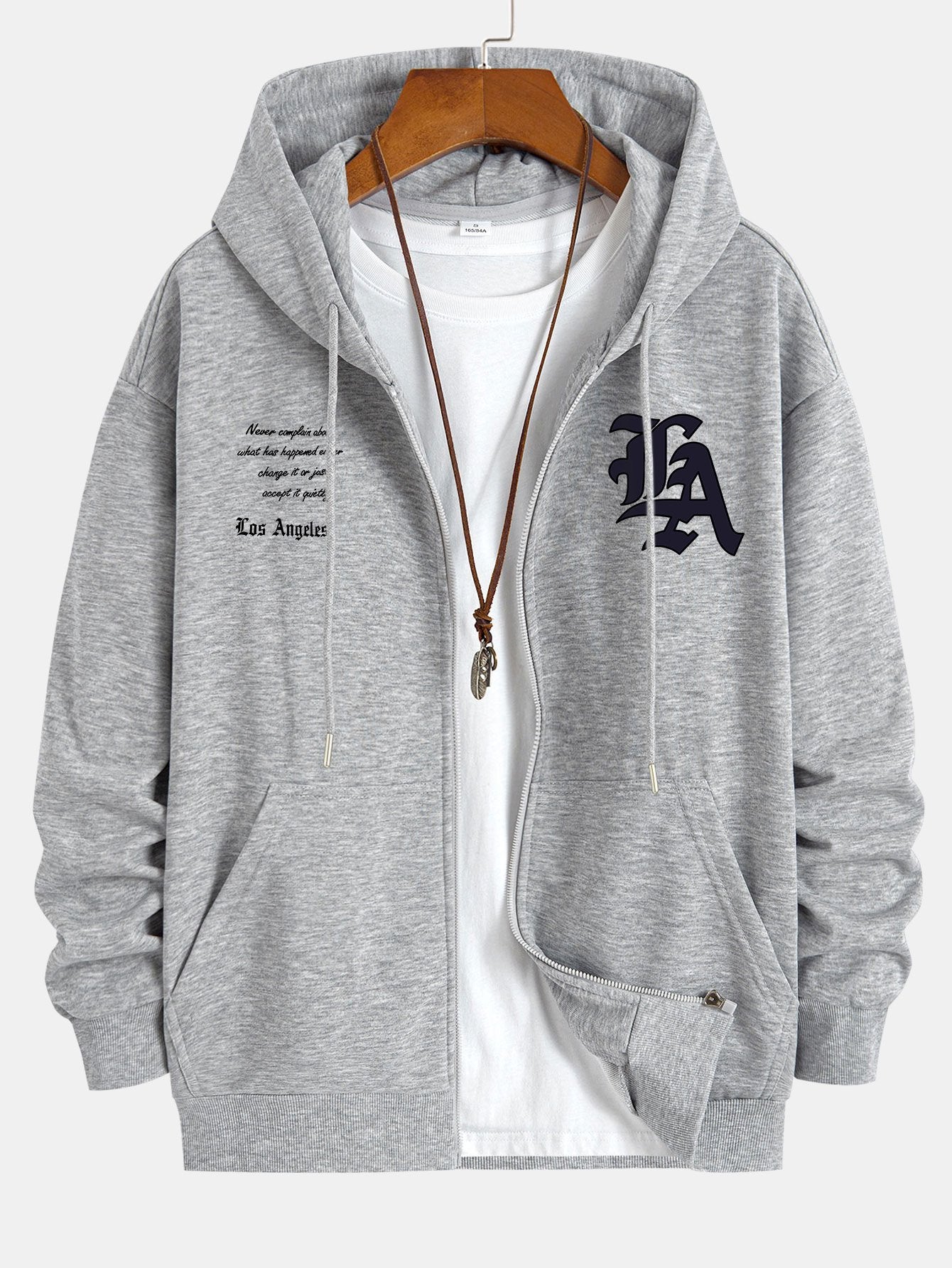 Los Angeles Slogan Print Relax Fit Zip Hoodie
