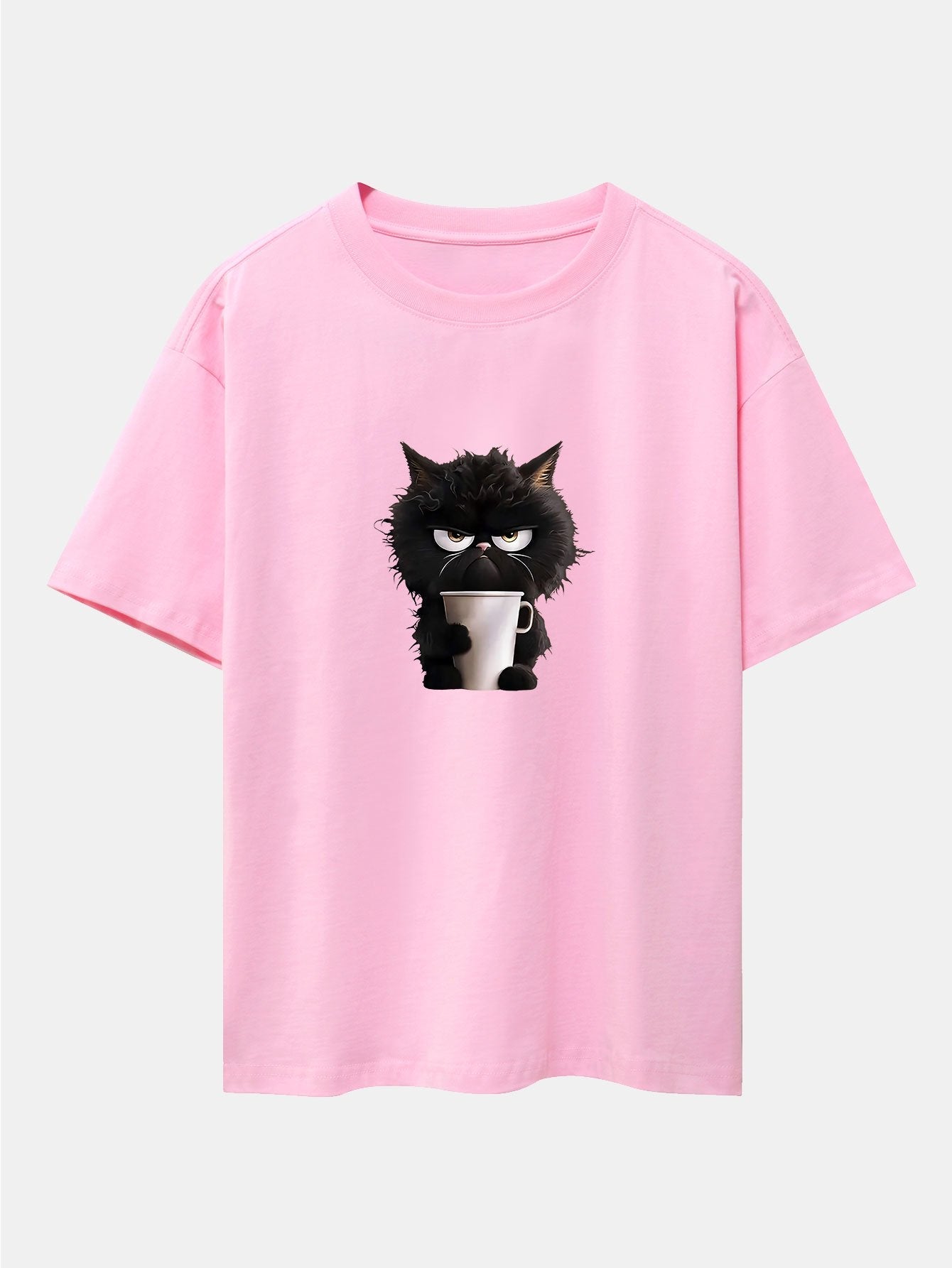 Schwarzes Oversize-T-Shirt mit überschnittener Schulter und Kaffeetrinken-Aufdruck