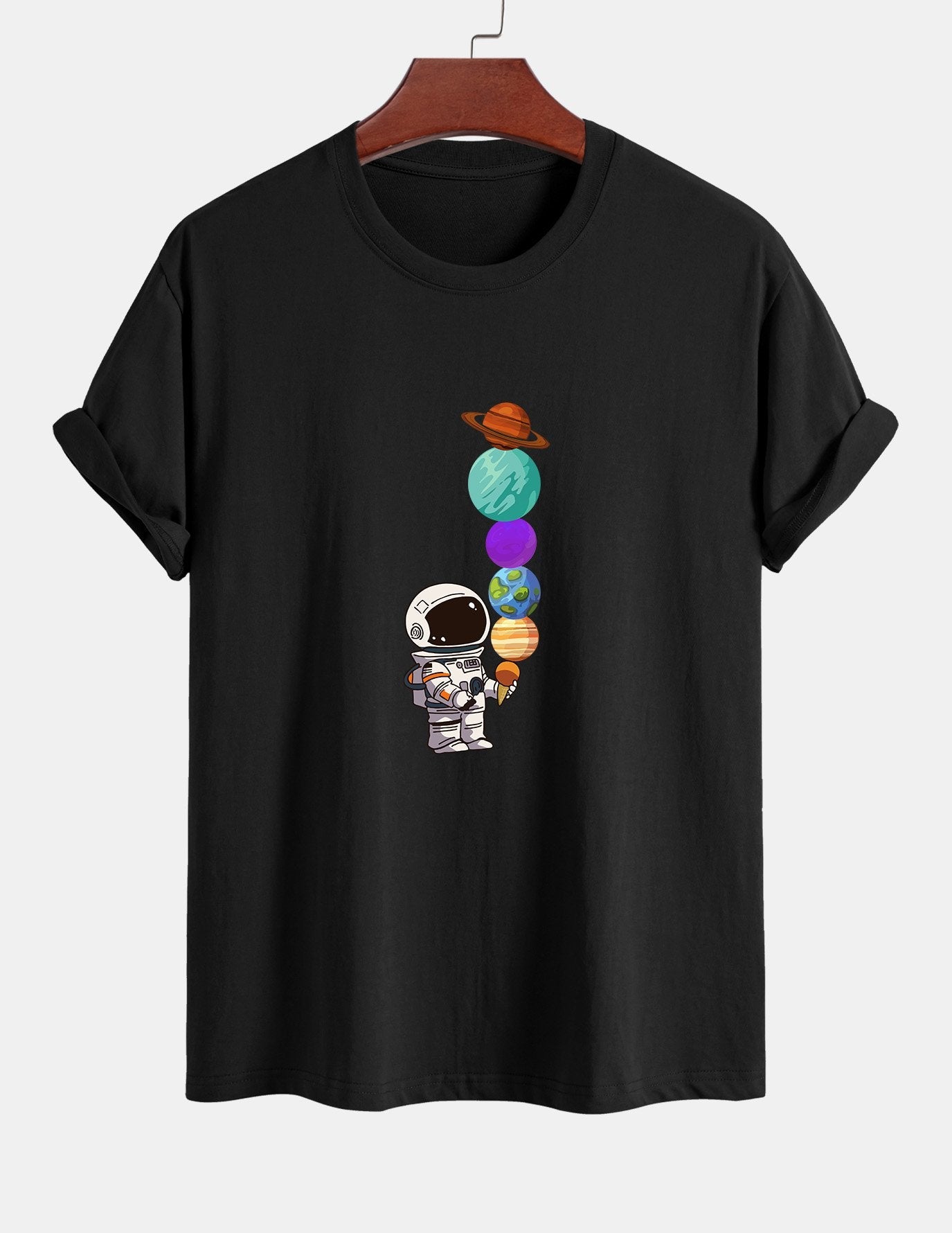 Baumwoll-T-Shirt mit Planet-Astronaut-Print in normaler Passform