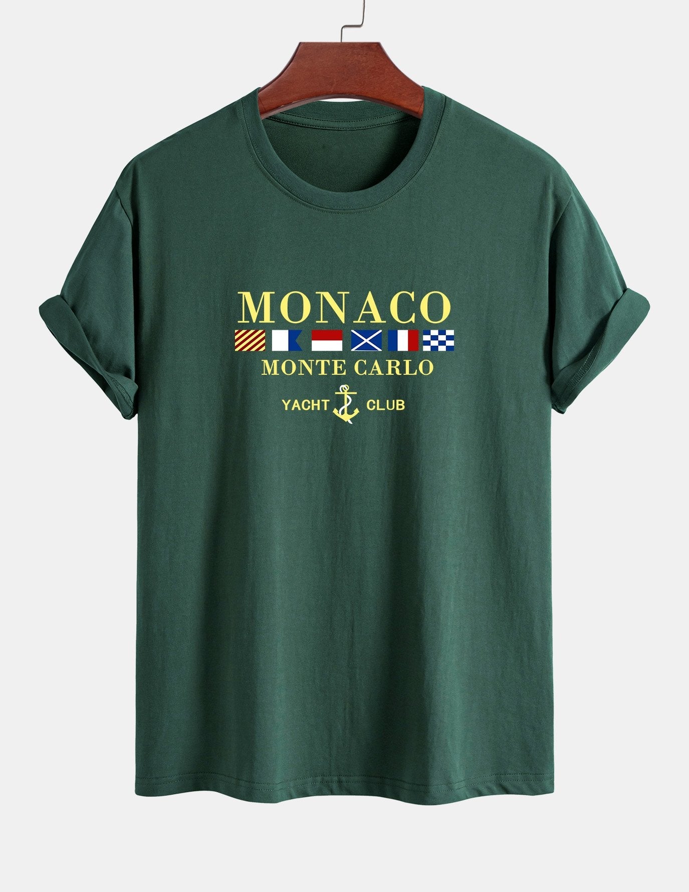 Baumwoll-T-Shirt mit „Monaco“-Slogan-Print in normaler Passform