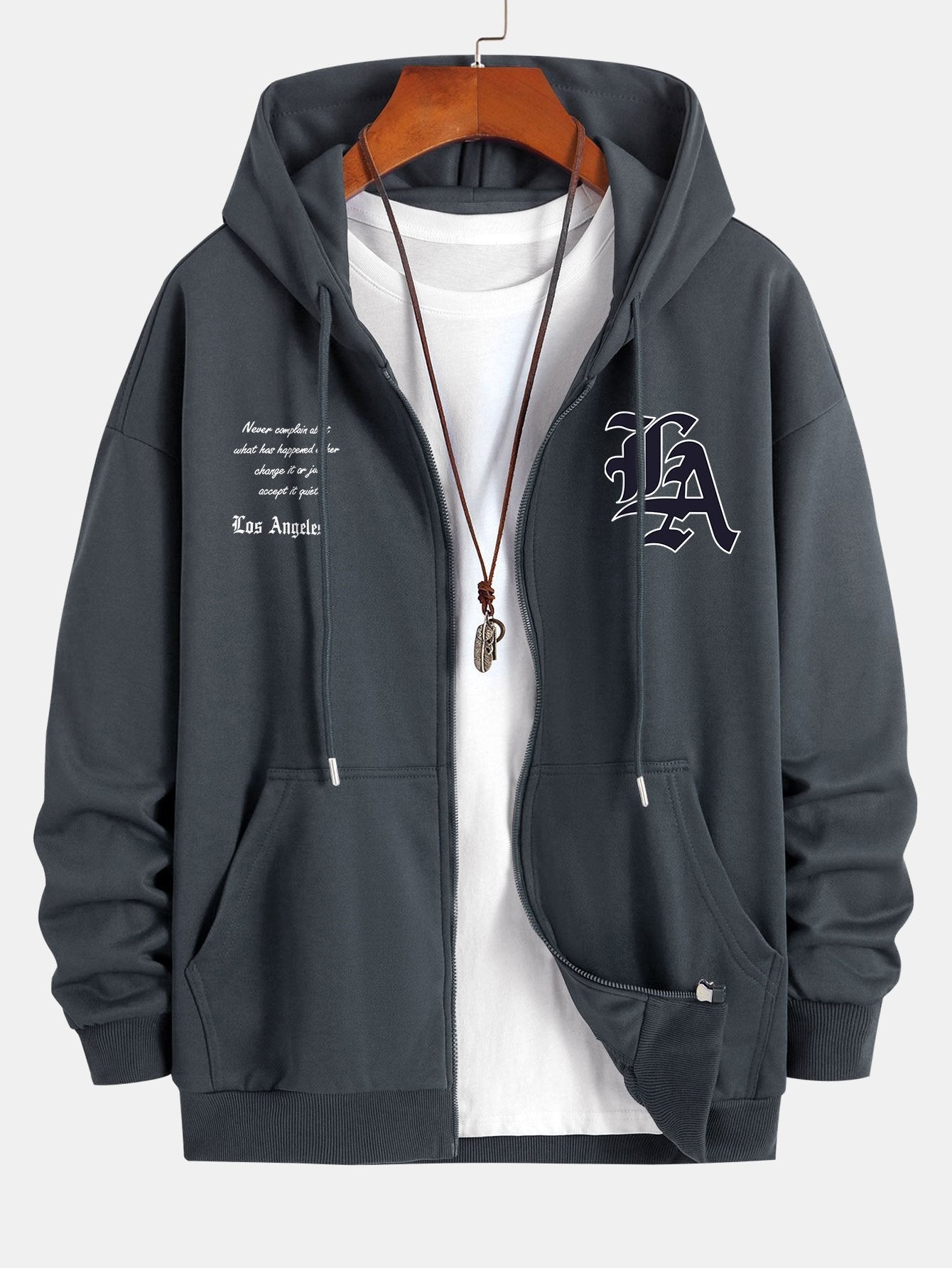 Los Angeles Slogan Print Relax Fit Zip Hoodie