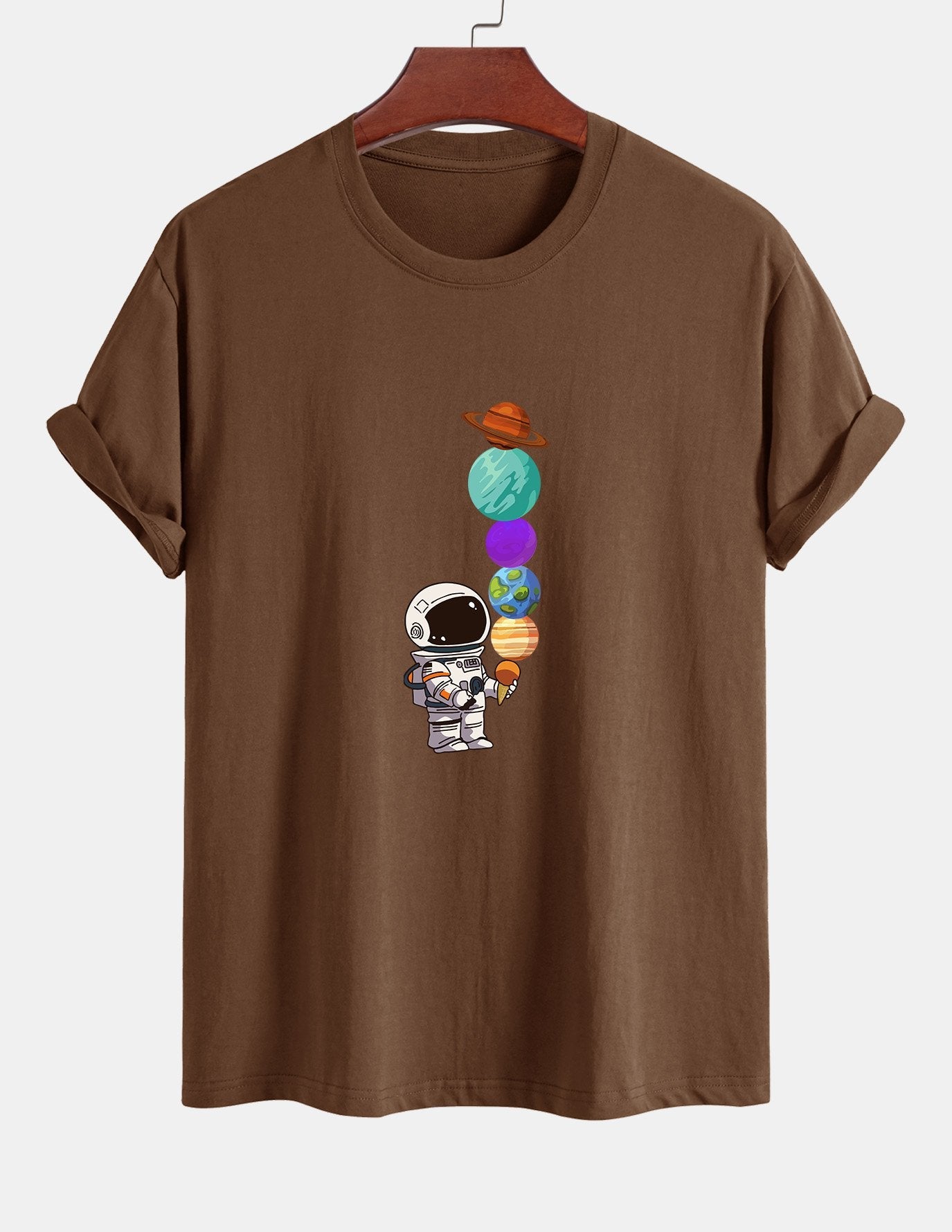 Baumwoll-T-Shirt mit Planet-Astronaut-Print in normaler Passform