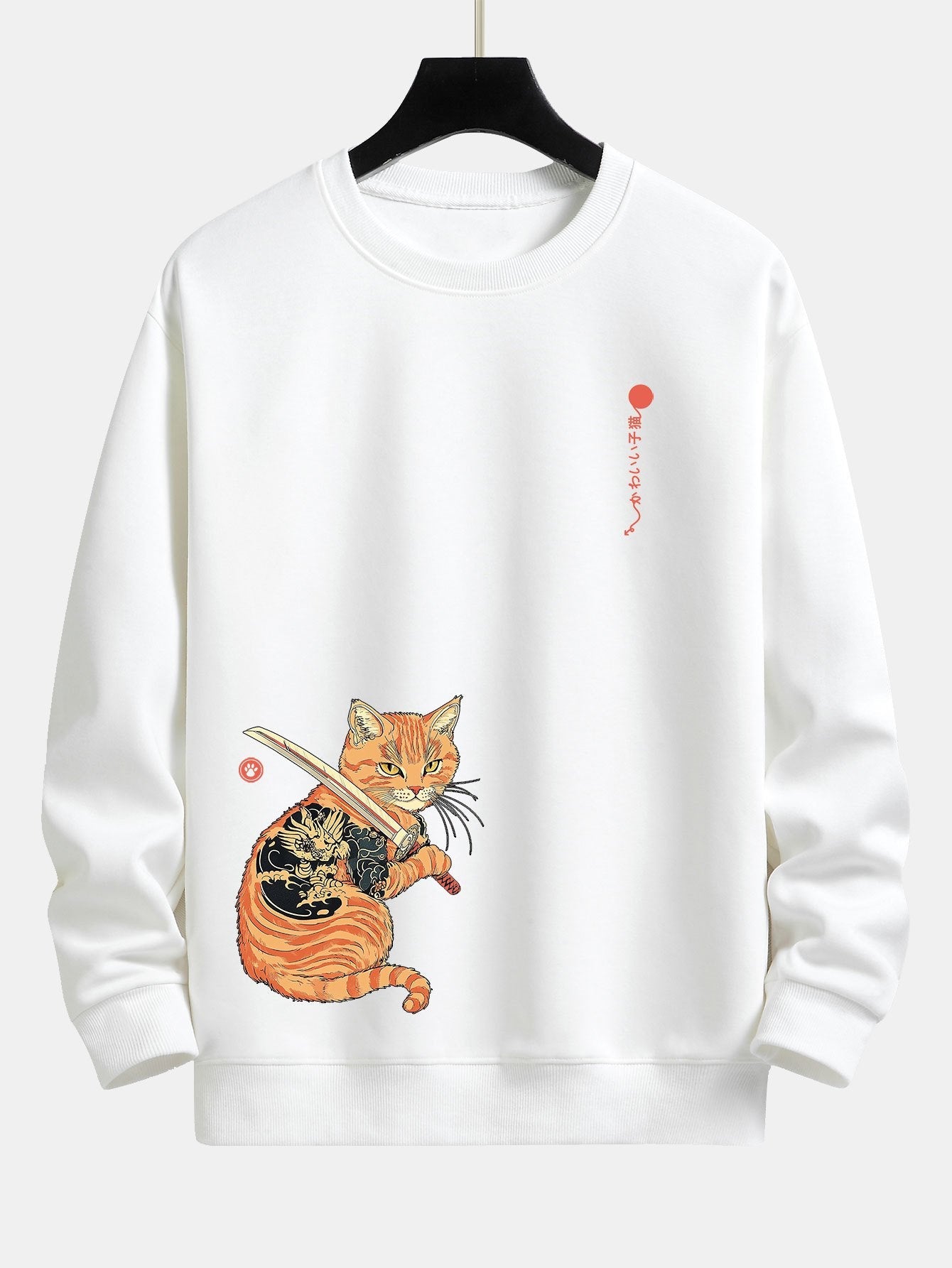 Relaxed Fit Sweatshirt mit Samurai-Kriegerkatzen-Print