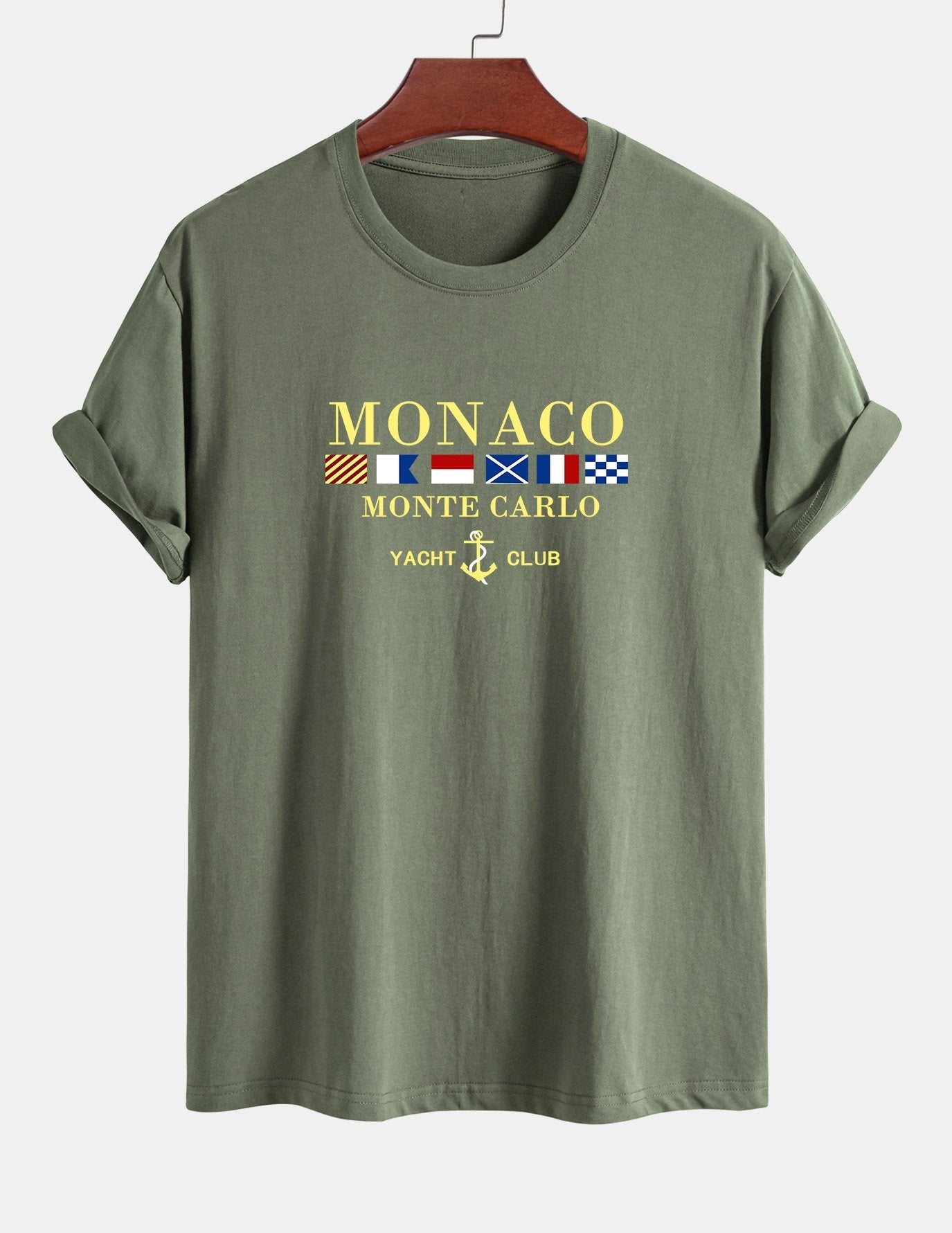 Baumwoll-T-Shirt mit „Monaco“-Slogan-Print in normaler Passform