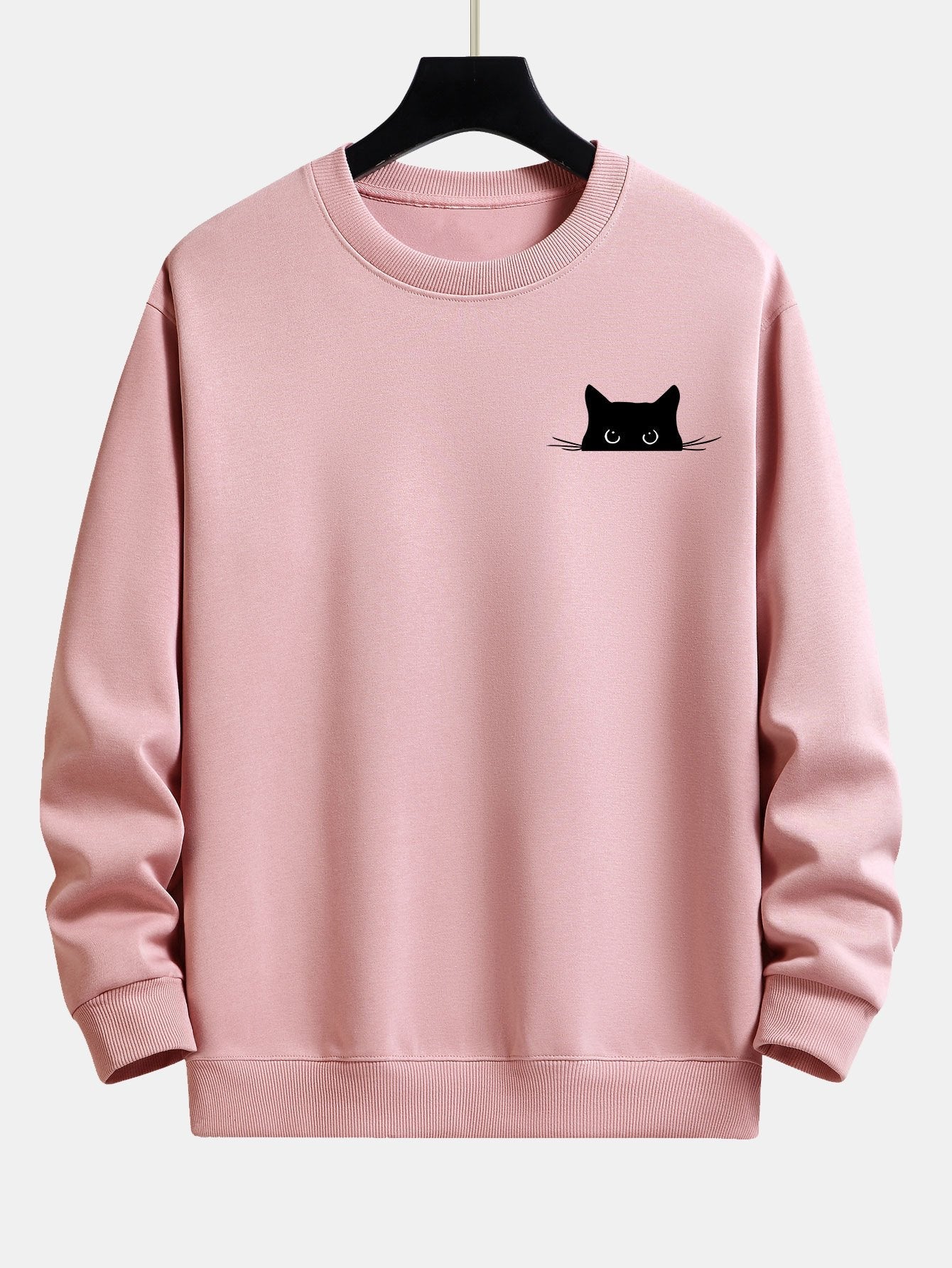 Schwarzes Relaxed Fit Sweatshirt mit Katzen-Print