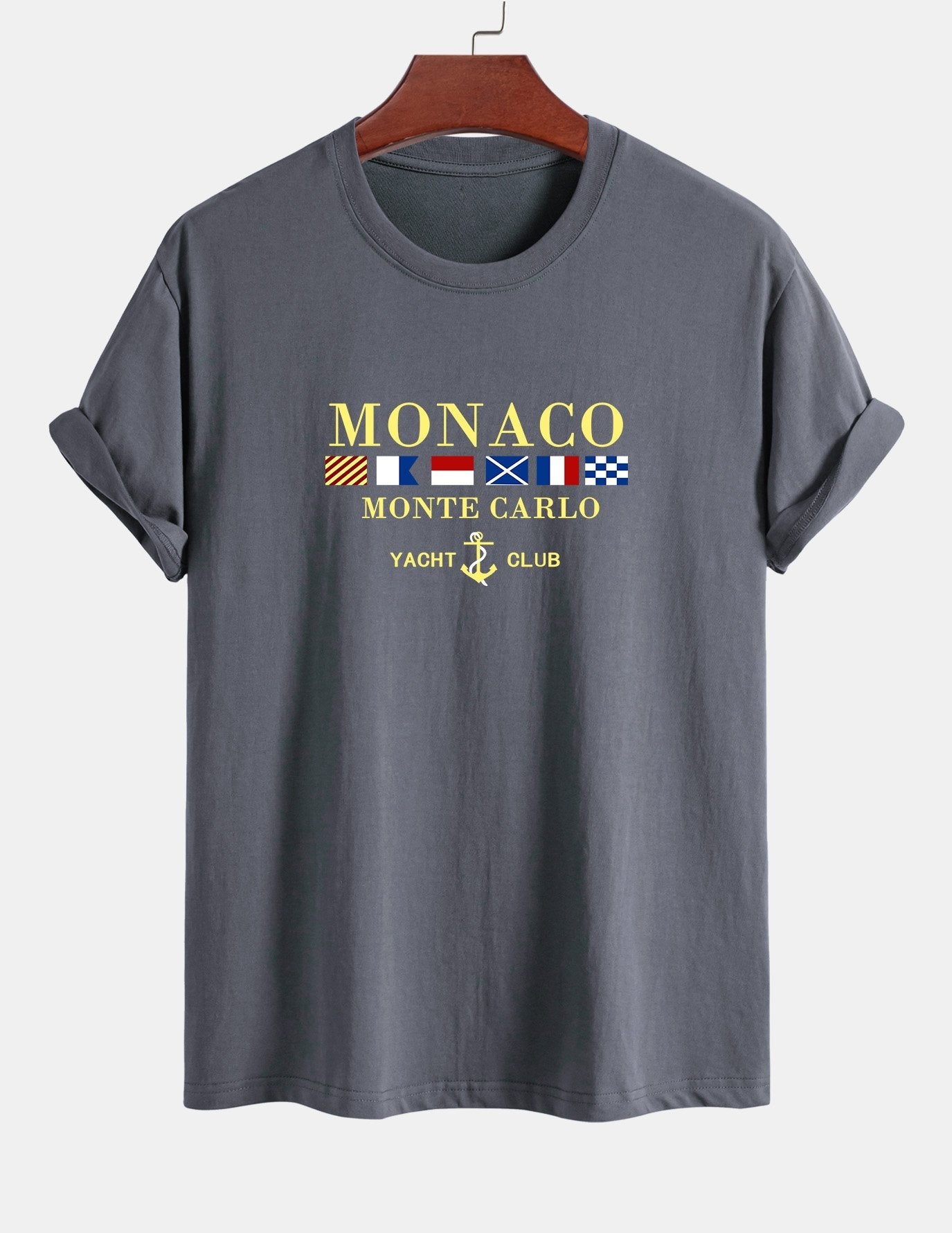Baumwoll-T-Shirt mit „Monaco“-Slogan-Print in normaler Passform