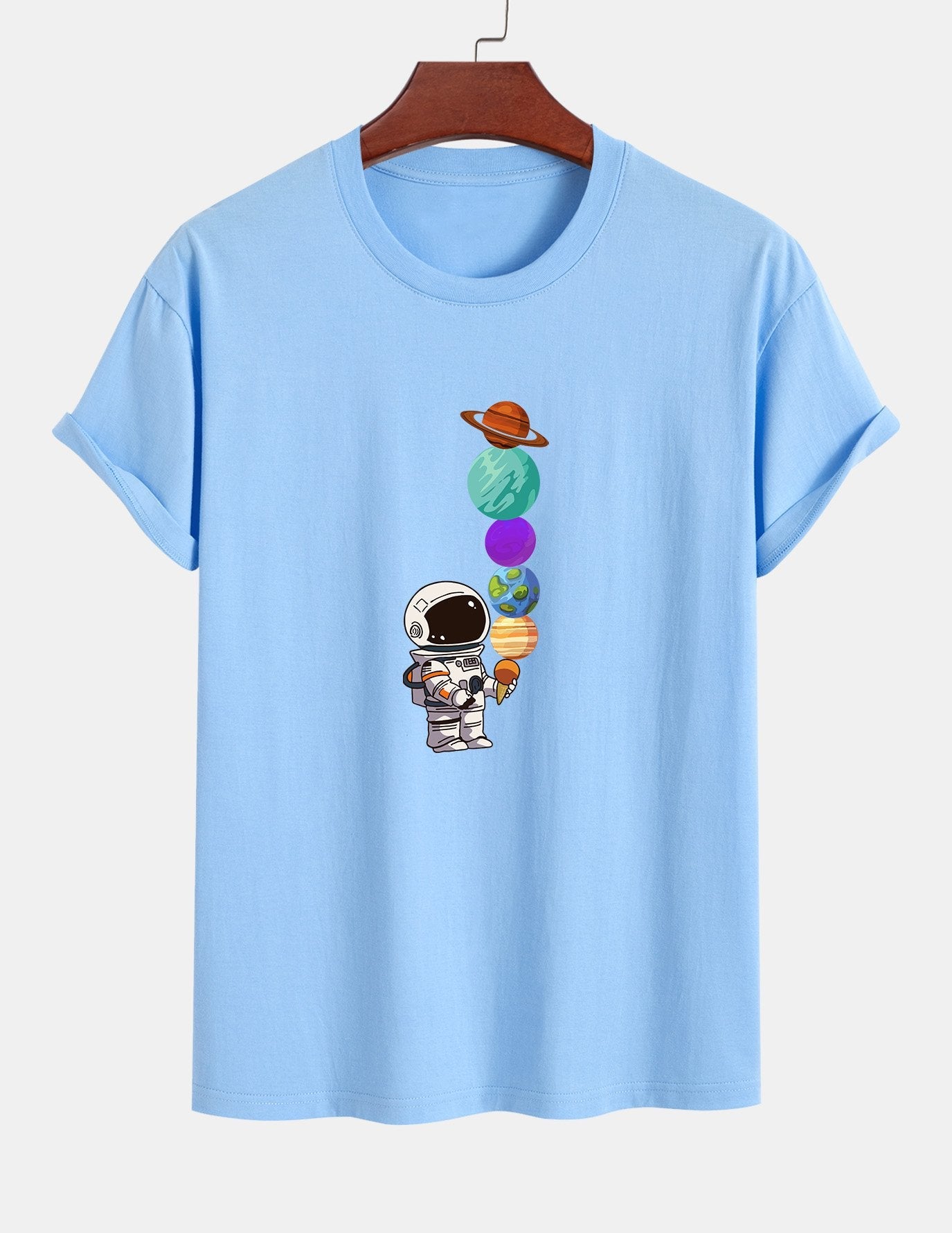 Baumwoll-T-Shirt mit Planet-Astronaut-Print in normaler Passform
