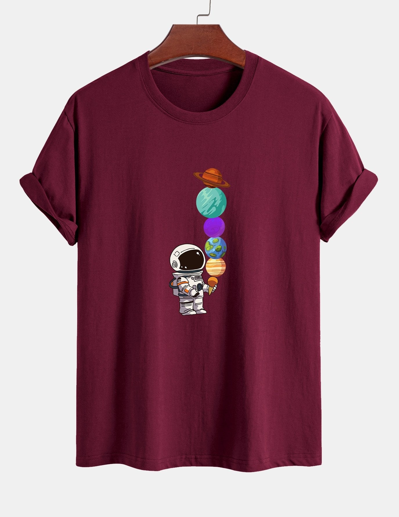 Baumwoll-T-Shirt mit Planet-Astronaut-Print in normaler Passform