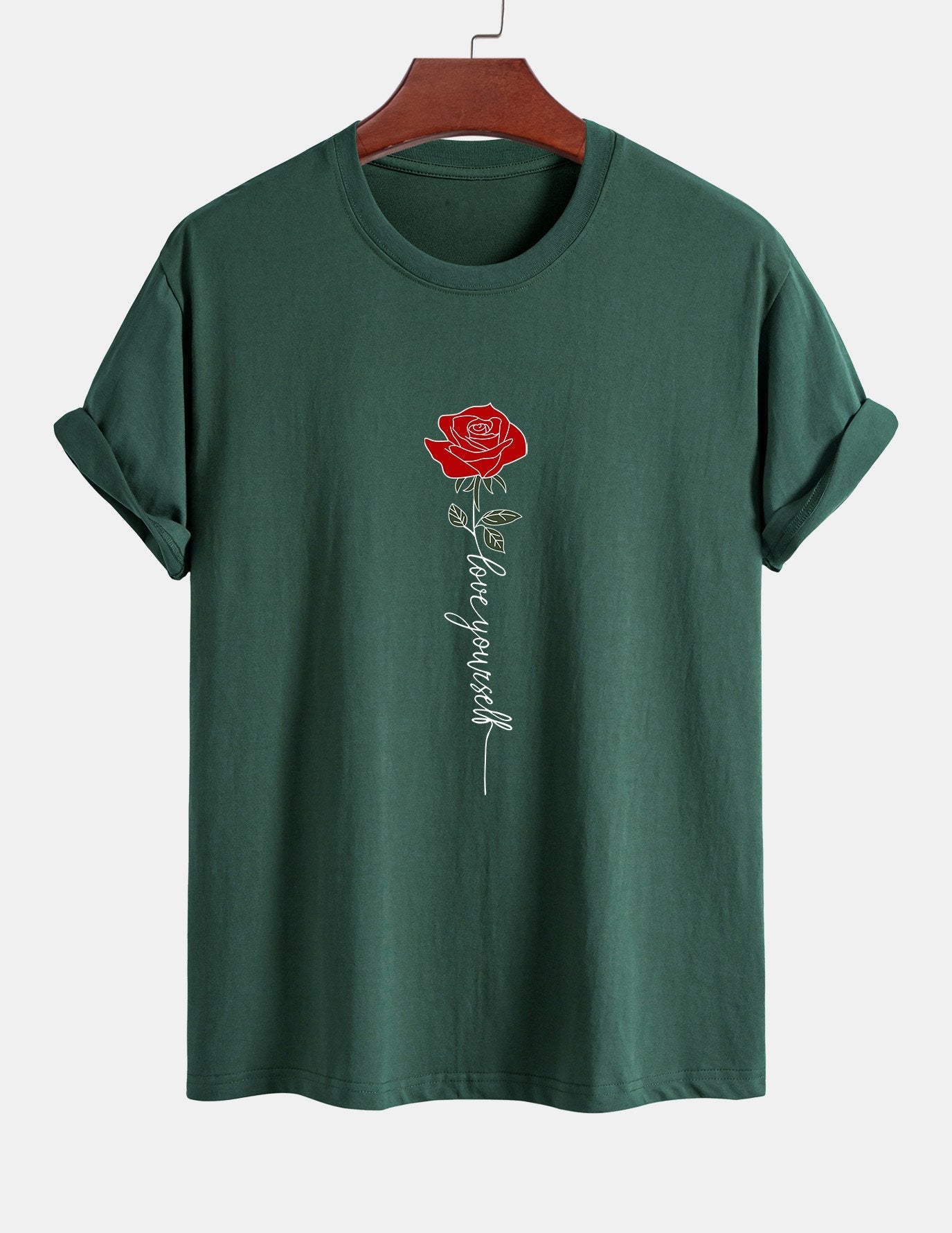 Baumwoll-T-Shirt mit Rosen-Slogan-Print in normaler Passform