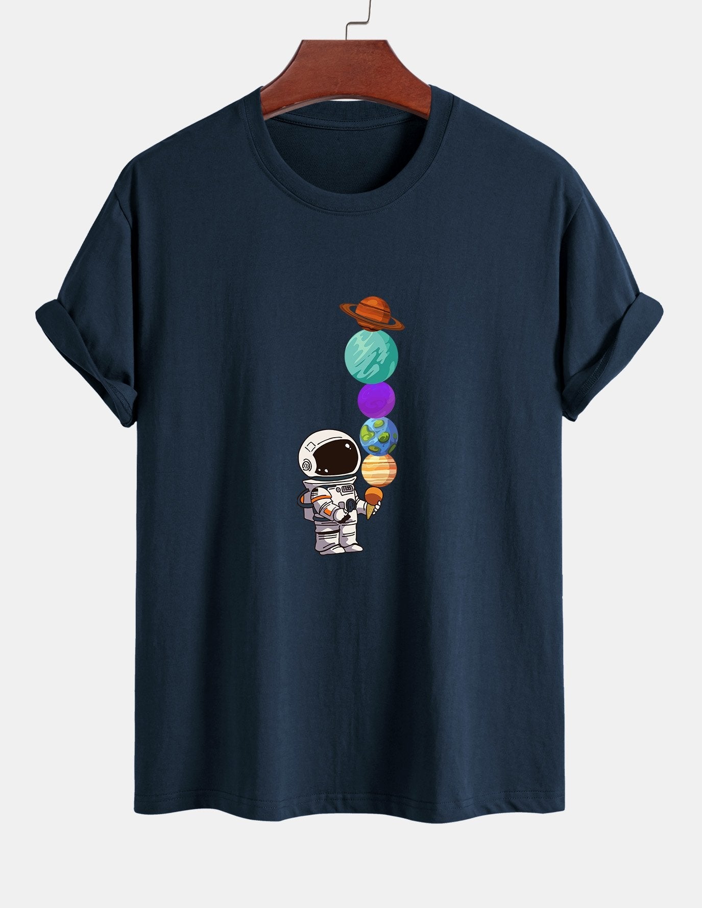 Baumwoll-T-Shirt mit Planet-Astronaut-Print in normaler Passform
