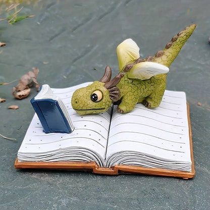 Dragon Reading Figurines Mini Collectible Fantasy Figurines