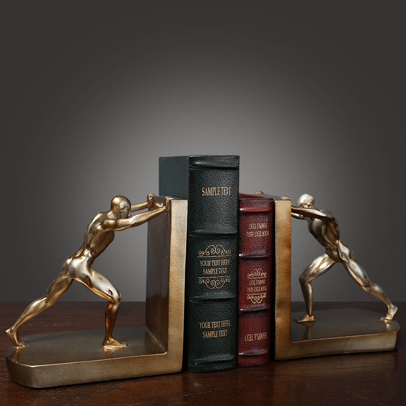 Bürodekoration Ornament Sportlicher Mann schiebt Buchstützen